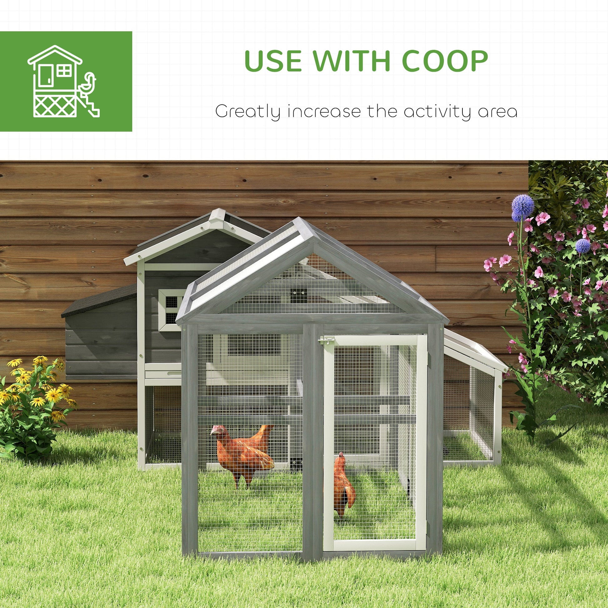 Large Chicken Run, Wooden Chicken Coop, Pet Playpen w/ Combinable Design - Grey