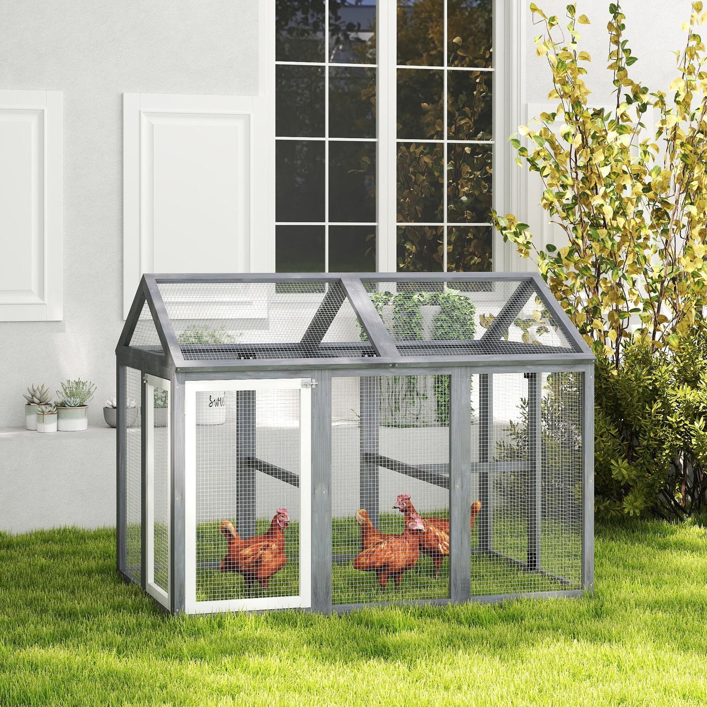 Large Chicken Run, Wooden Chicken Coop, Pet Playpen w/ Combinable Design - Grey