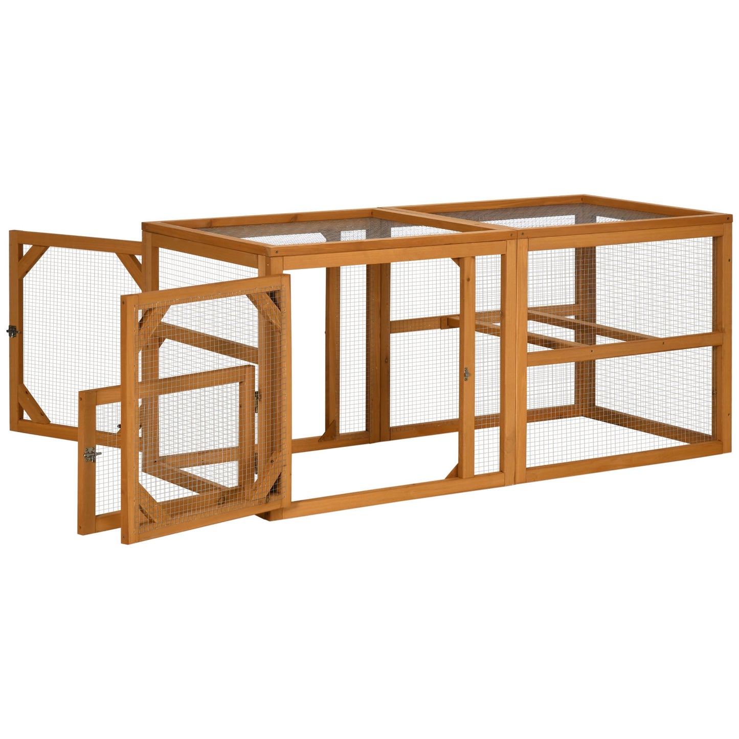 Wooden Chicken Run Hen Coop House Combinable Design w/ Perches, Doors, for 2-4 Chickens, 140 x 61 x 63.5cm - Natural Wood Tone