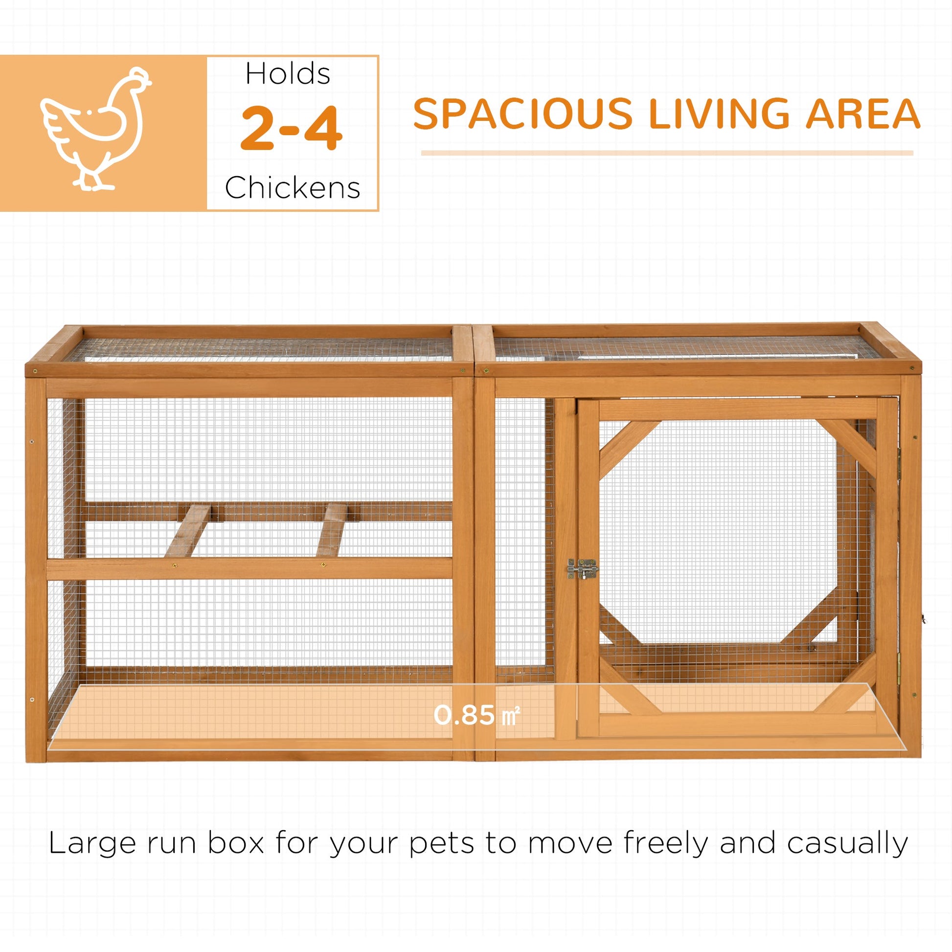 Wooden Chicken Run Hen Coop House Combinable Design w/ Perches, Doors, for 2-4 Chickens, 140 x 61 x 63.5cm - Natural Wood Tone