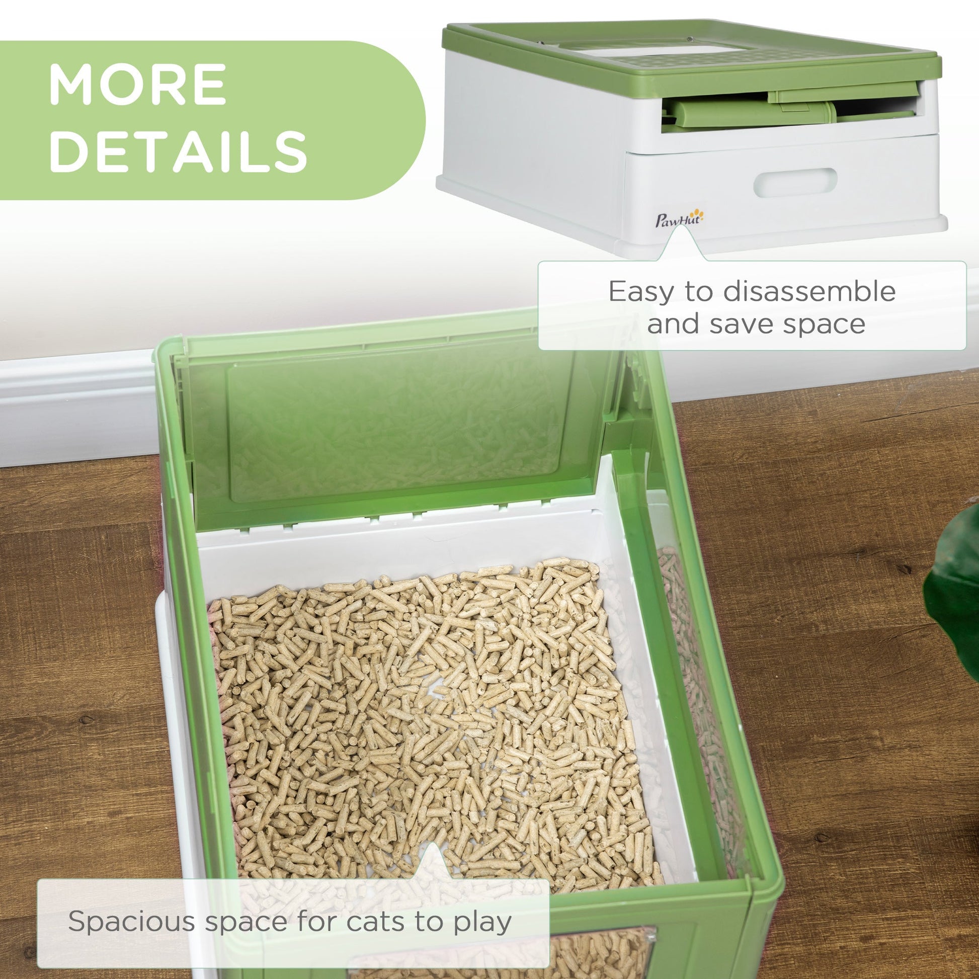 Cat Litter Tray with Hood Enclosed Cat Litter Box Pet Toilet w/ Lid, Scoop, Front Entry, 47.5 x 35.5 x 36.7cm - Light Green