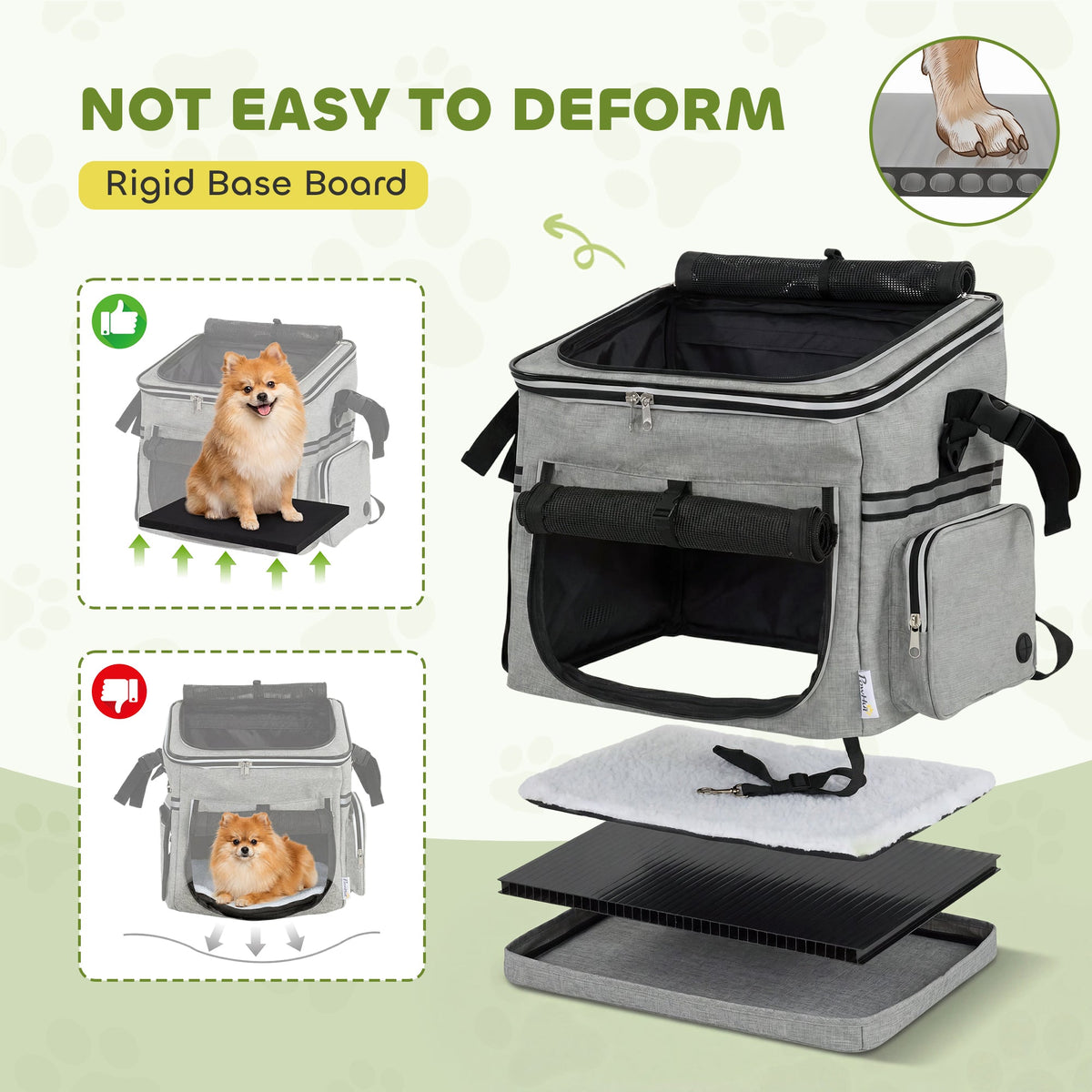 Dog Bike Basket, Soft-Sided Pet Carrier with Security Leash, Mesh Door & Window, Plush Cushion, Bowl for Small Dogs Cats, Up to 5 kg, Portable Breathable, Light Grey