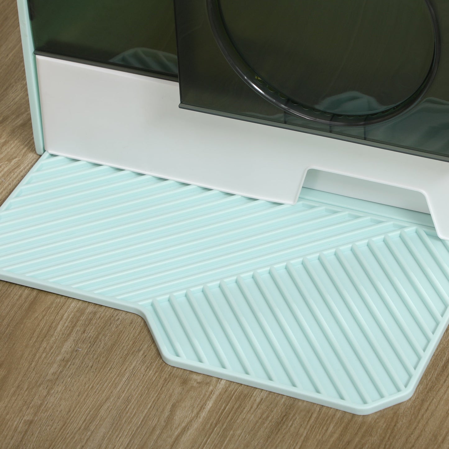 Hooded Cat Litter Tray with Scoop, Cat Litter Box with Drawer Pan, Handle, Deodorants, Hut Design, Front Entrance, 47 x 45 x 42cm - Light Blue