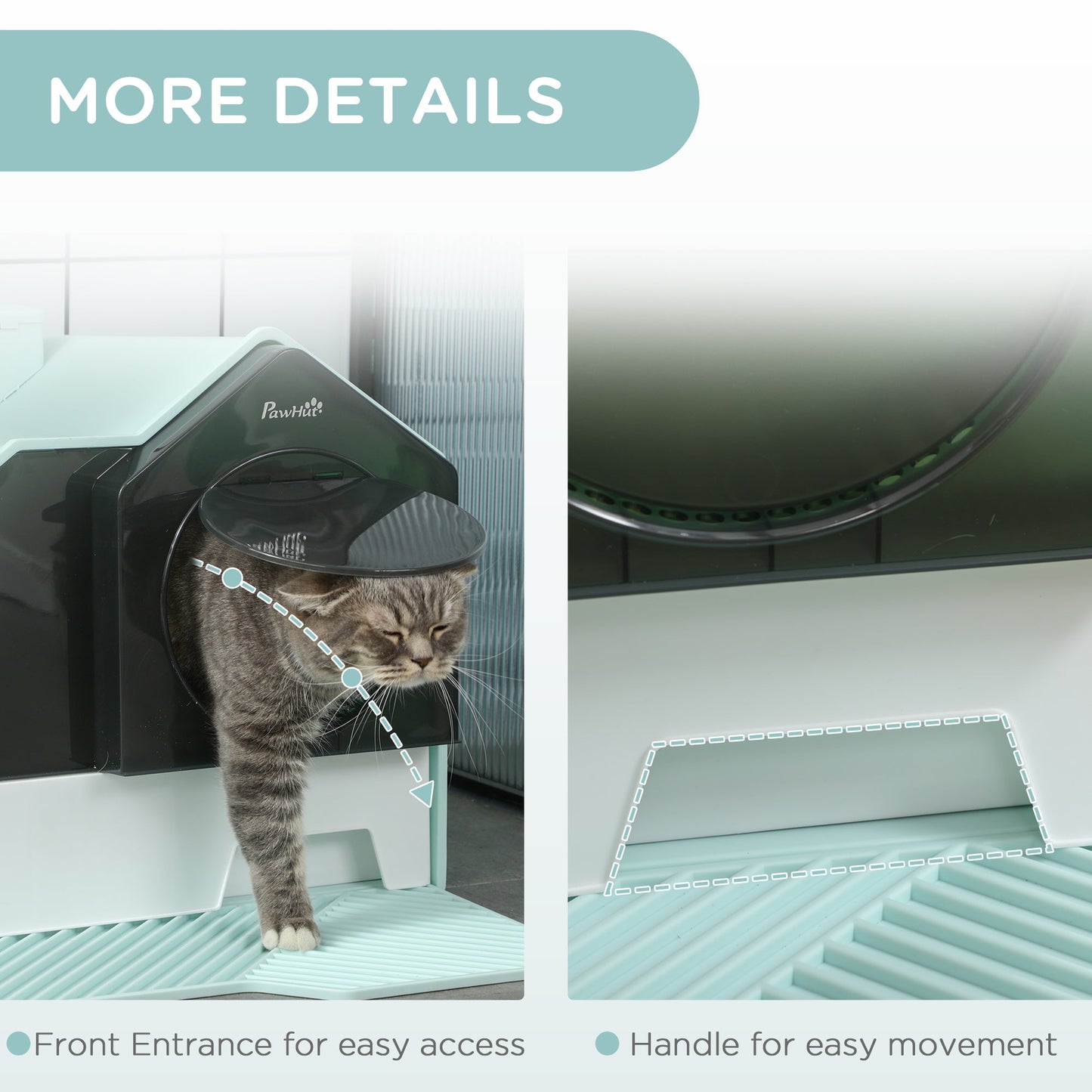Hooded Cat Litter Tray with Scoop, Cat Litter Box with Drawer Pan, Handle, Deodorants, Hut Design, Front Entrance, 47 x 45 x 42cm - Light Blue