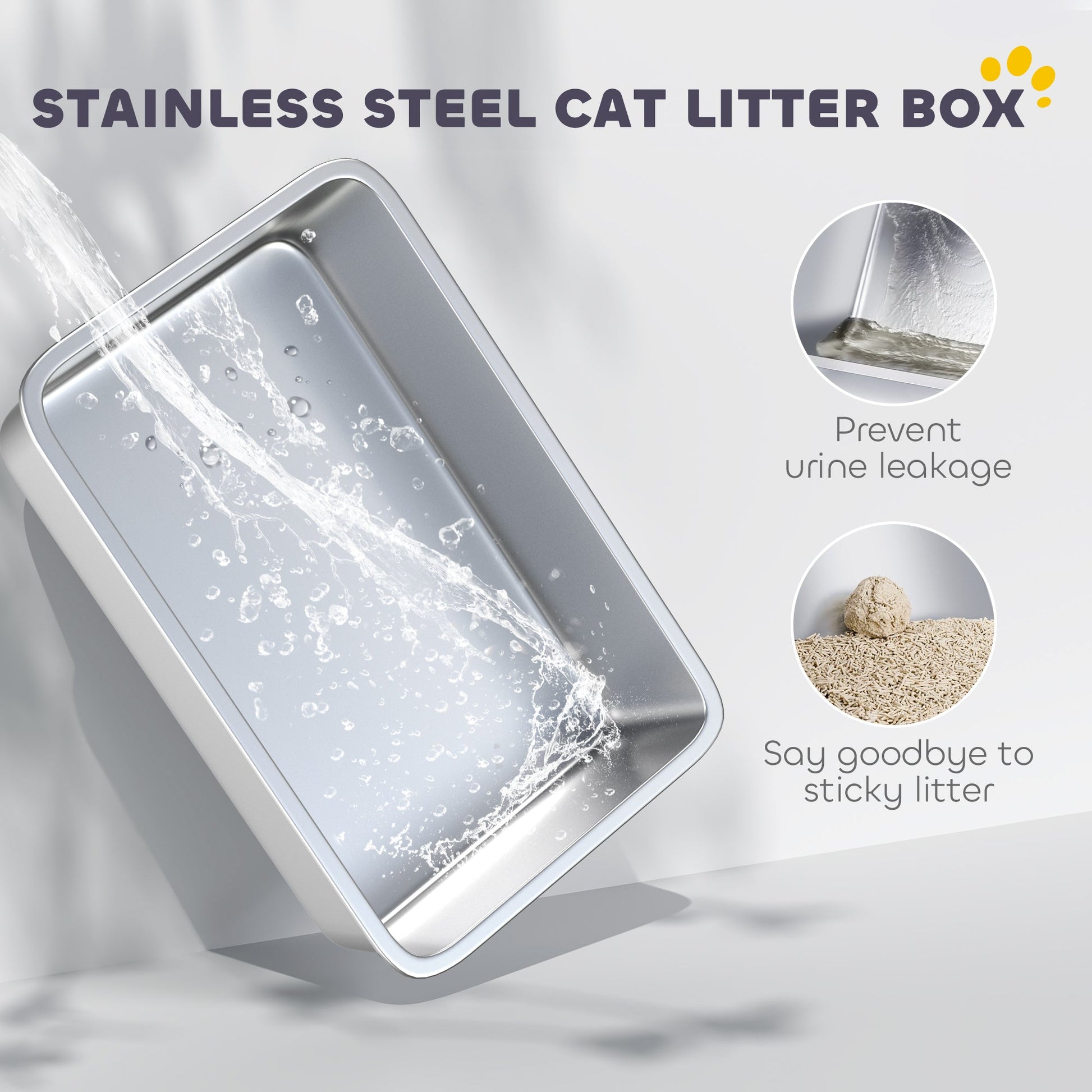Stainless Steel Cat Litter Box, Extra Large Metal Cat Litter Tray with Lid, Scoop, Filter Bags, White