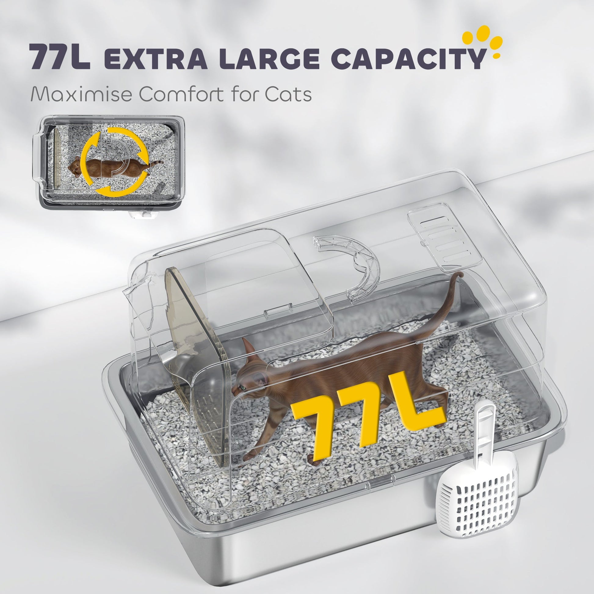 Stainless Steel Cat Litter Box, Extra Large Metal Cat Litter Tray with Lid, Scoop, Filter Bags, White