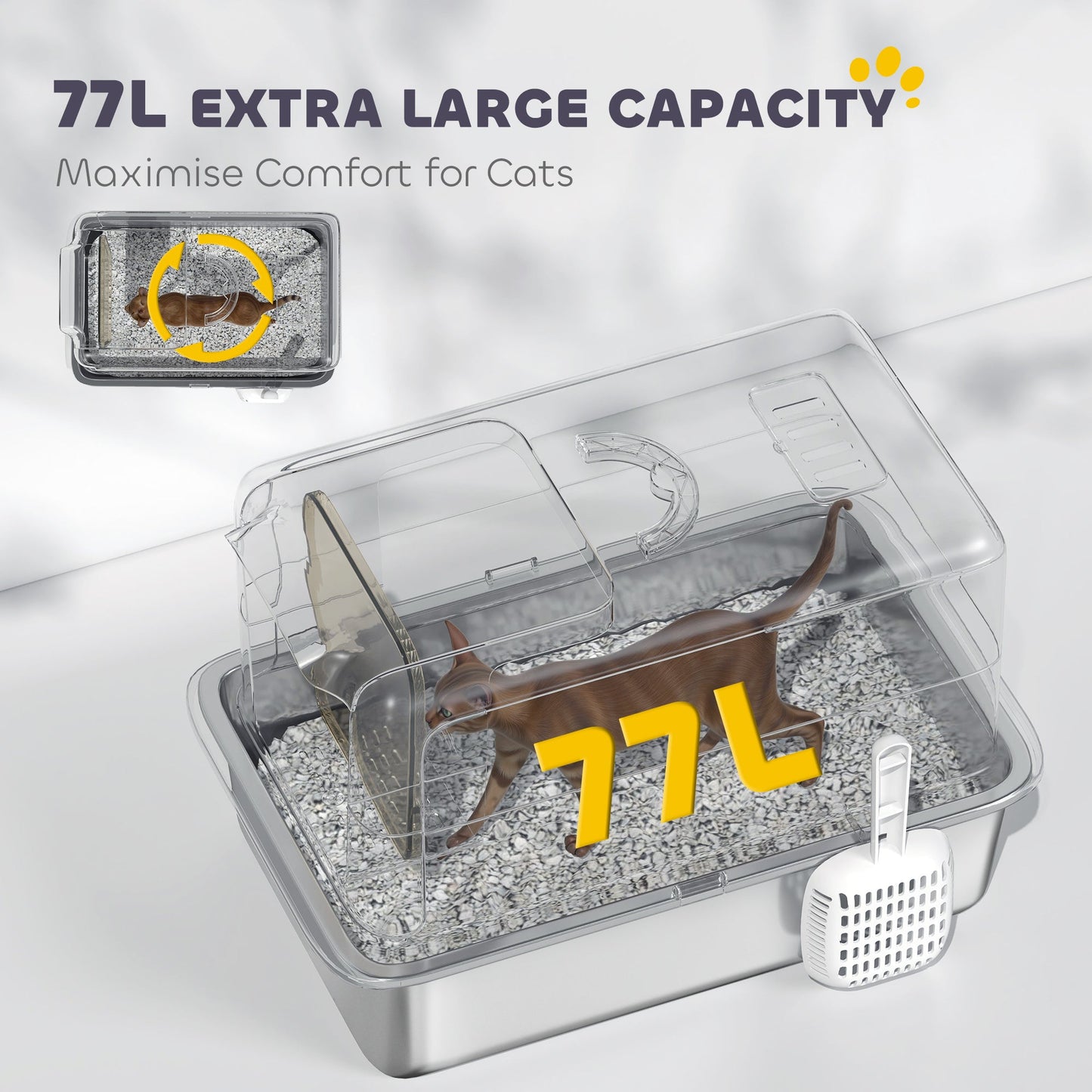 Stainless Steel Cat Litter Box, Extra Large Metal Cat Litter Tray with Lid, Scoop, Filter Bags, White