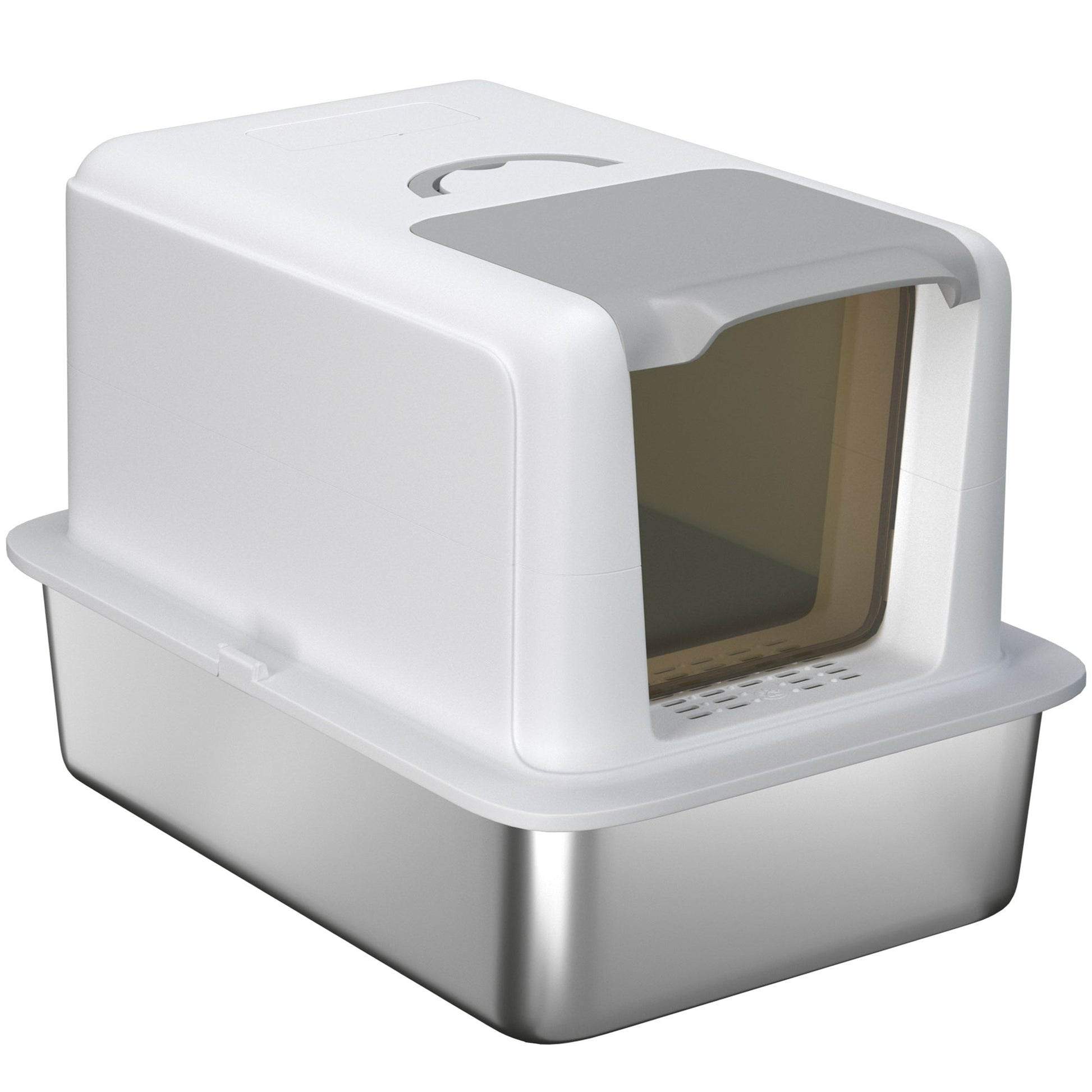 Stainless Steel Cat Litter Box, Extra Large Metal Cat Litter Tray with Lid, Scoop, Filter Bags, White
