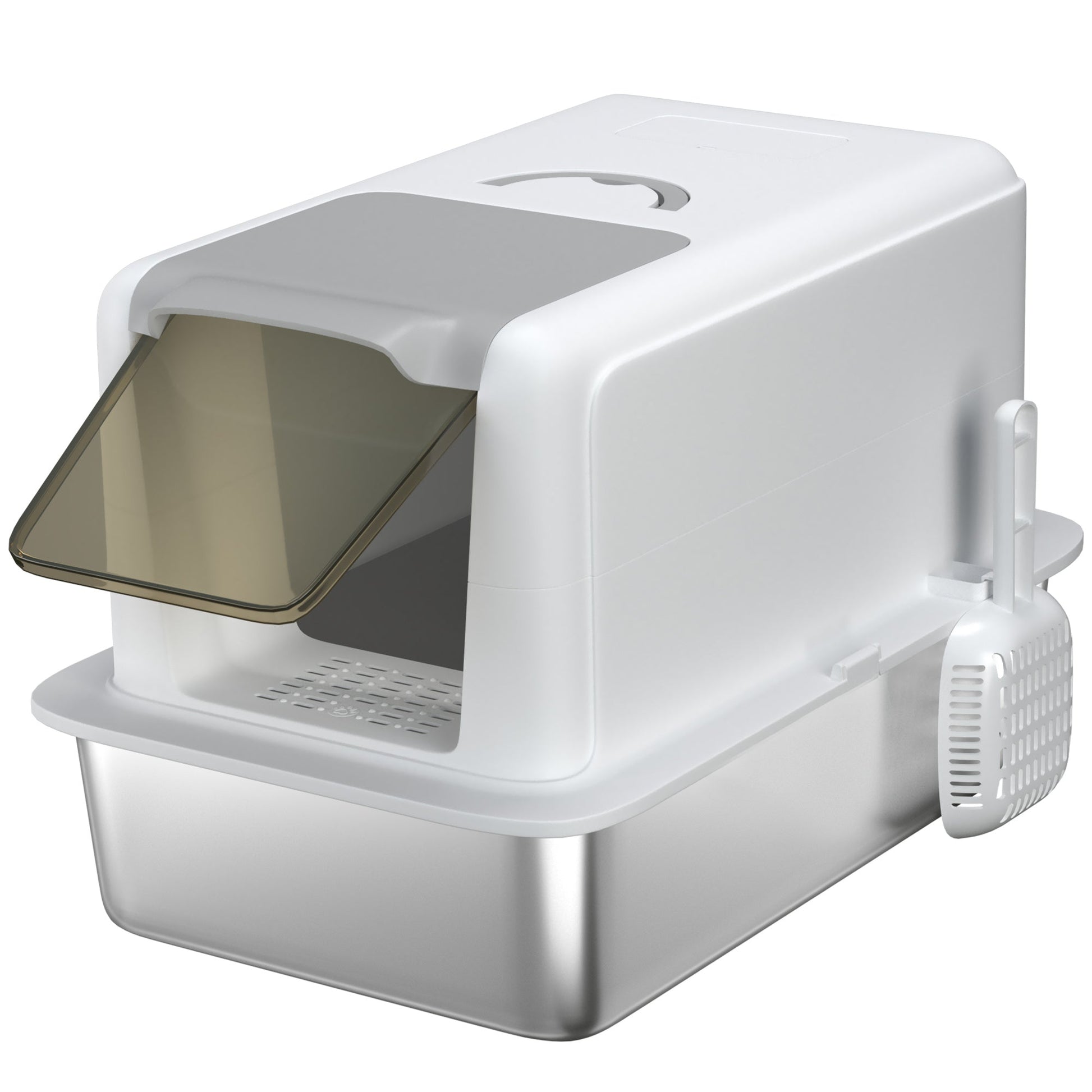 Stainless Steel Cat Litter Box, Extra Large Metal Cat Litter Tray with Lid, Scoop, Filter Bags, White