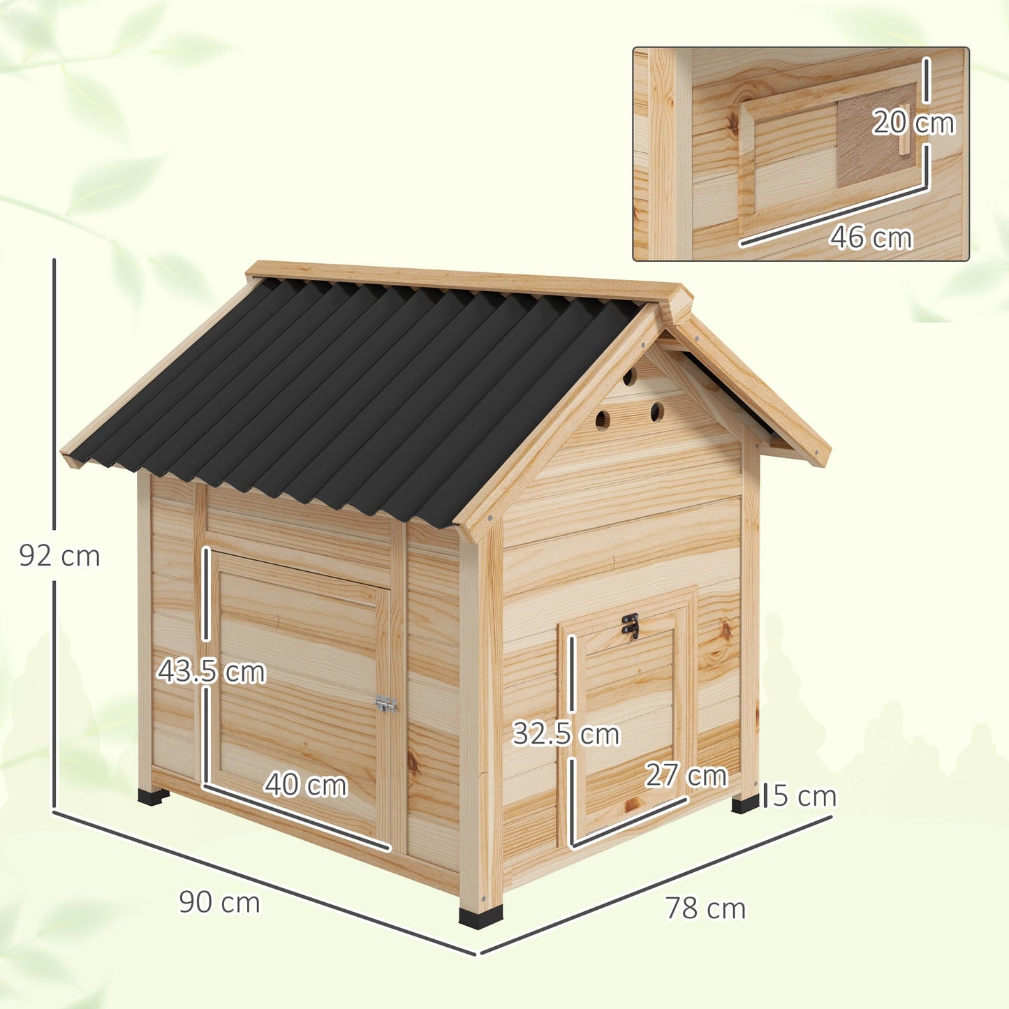 Wooden Duck House, Raised Chicken Coop with Double Doors, Poultry Coop with Openable Roof, Ventilation Holes, Removable Base, Natural Wood Finish