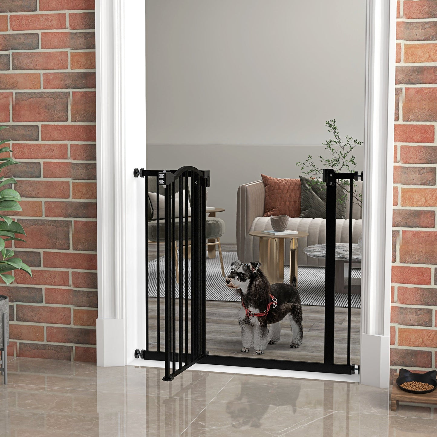 Pressure Fit Dog Stair Gate No Drilling Safety Gate Auto Close for Doorways, Hallways, 74-94cm Adjustable, 78cm Tall, Black