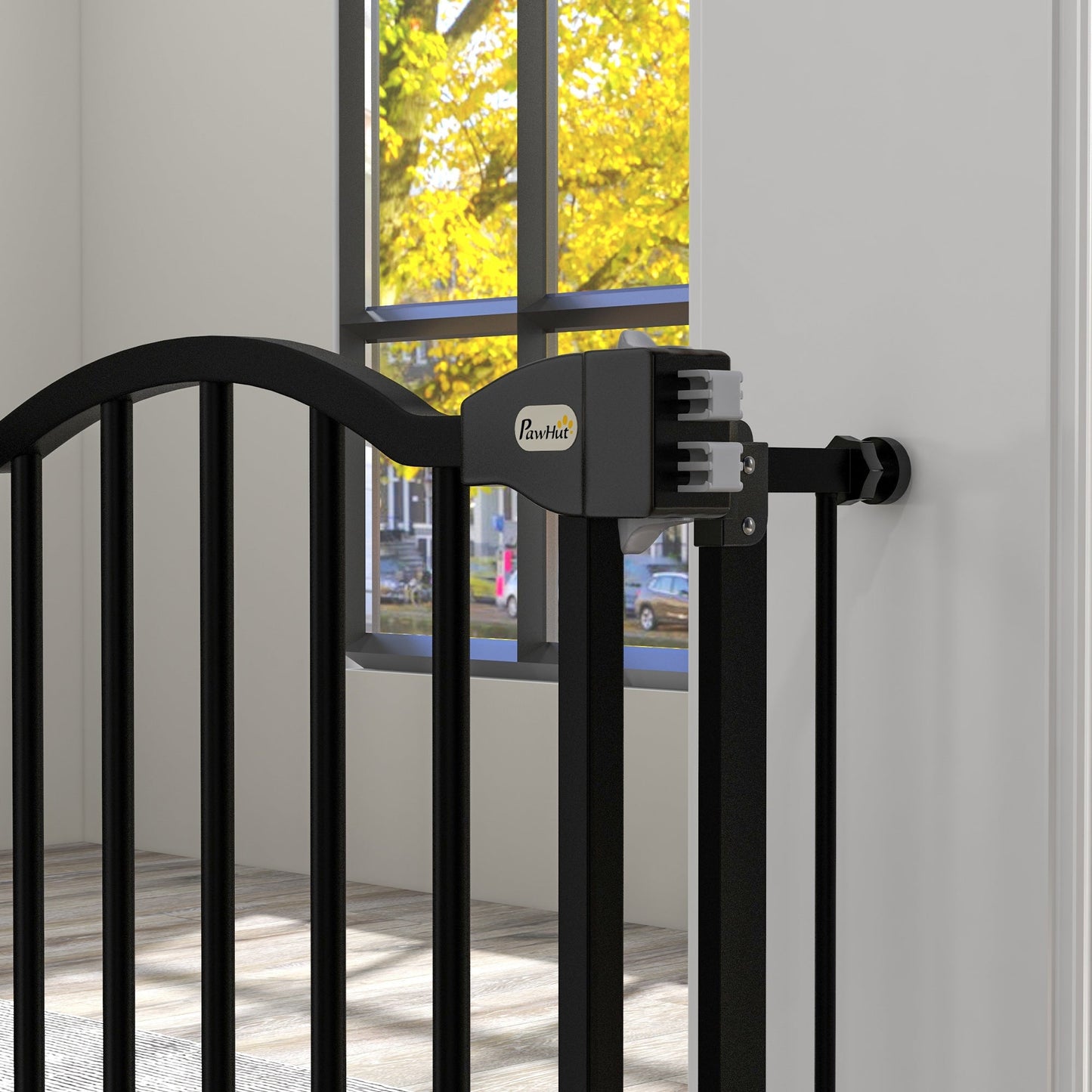 Pressure Fit Dog Stair Gate No Drilling Safety Gate Auto Close for Doorways, Hallways, 74-94cm Adjustable, 78cm Tall, Black