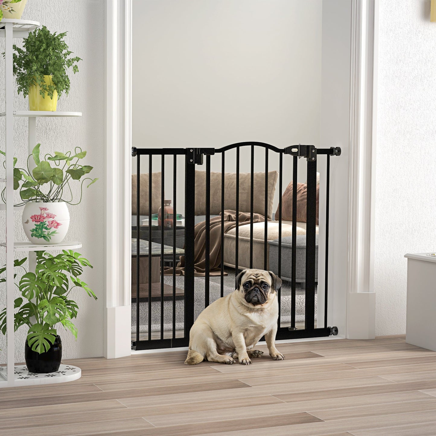 Pressure Fit Dog Stair Gate No Drilling Safety Gate Auto Close for Doorways, Hallways, 74-94cm Adjustable, 78cm Tall, Black