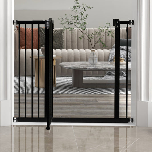 Pressure Fit Dog Stair Gate No Drilling Safety Gate Auto Close for Doorways, Hallways, 74-94cm Adjustable, 78cm Tall, Black