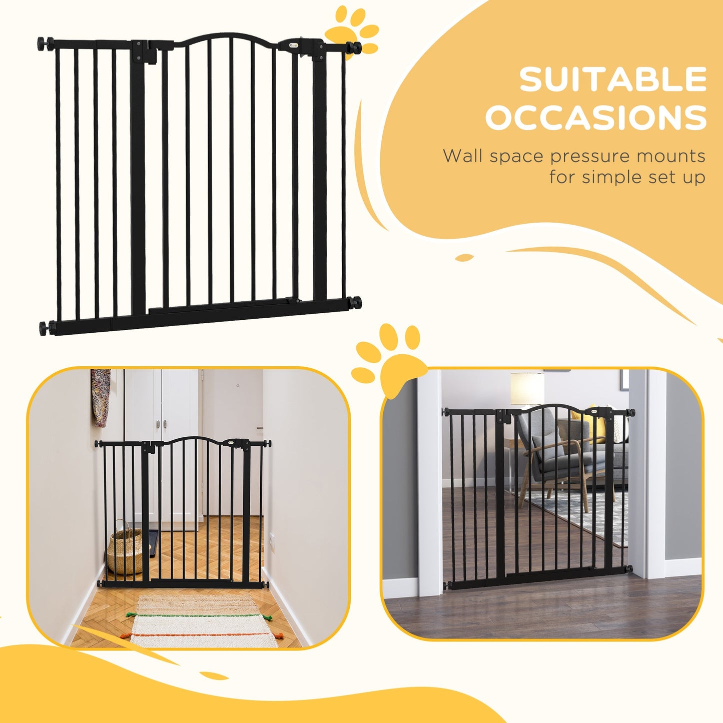 Pressure Fit Dog Stair Gate No Drilling Safety Gate Auto Close for Doorways, Hallways, 74-94cm Adjustable, 78cm Tall, Black