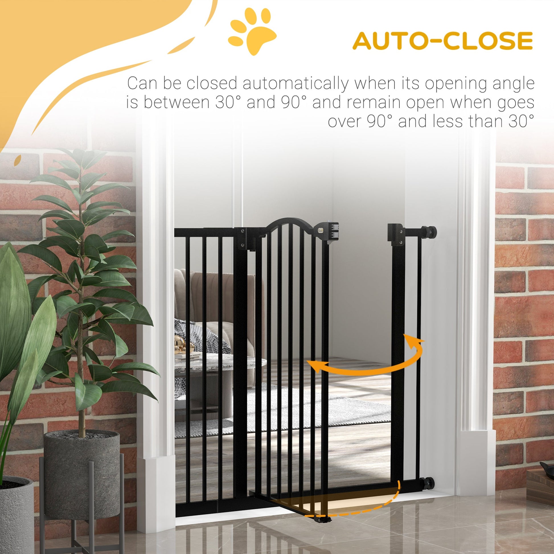 Pressure Fit Dog Stair Gate No Drilling Safety Gate Auto Close for Doorways, Hallways, 74-94cm Adjustable, 78cm Tall, Black