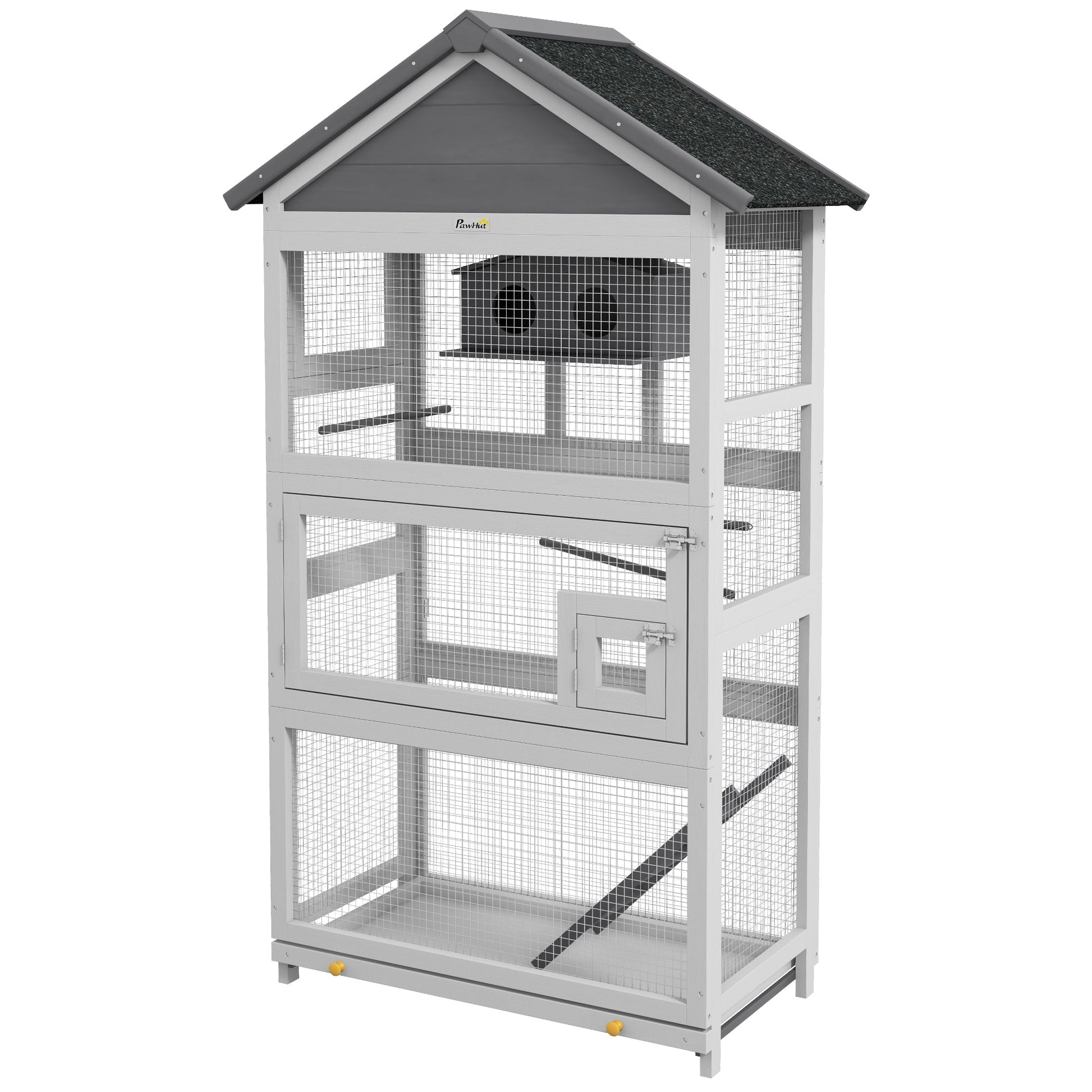 Wooden Bird Cage Budgie cage, Bird Aviary Outdoor Birdhouse for Finches, Parakeets - Grey