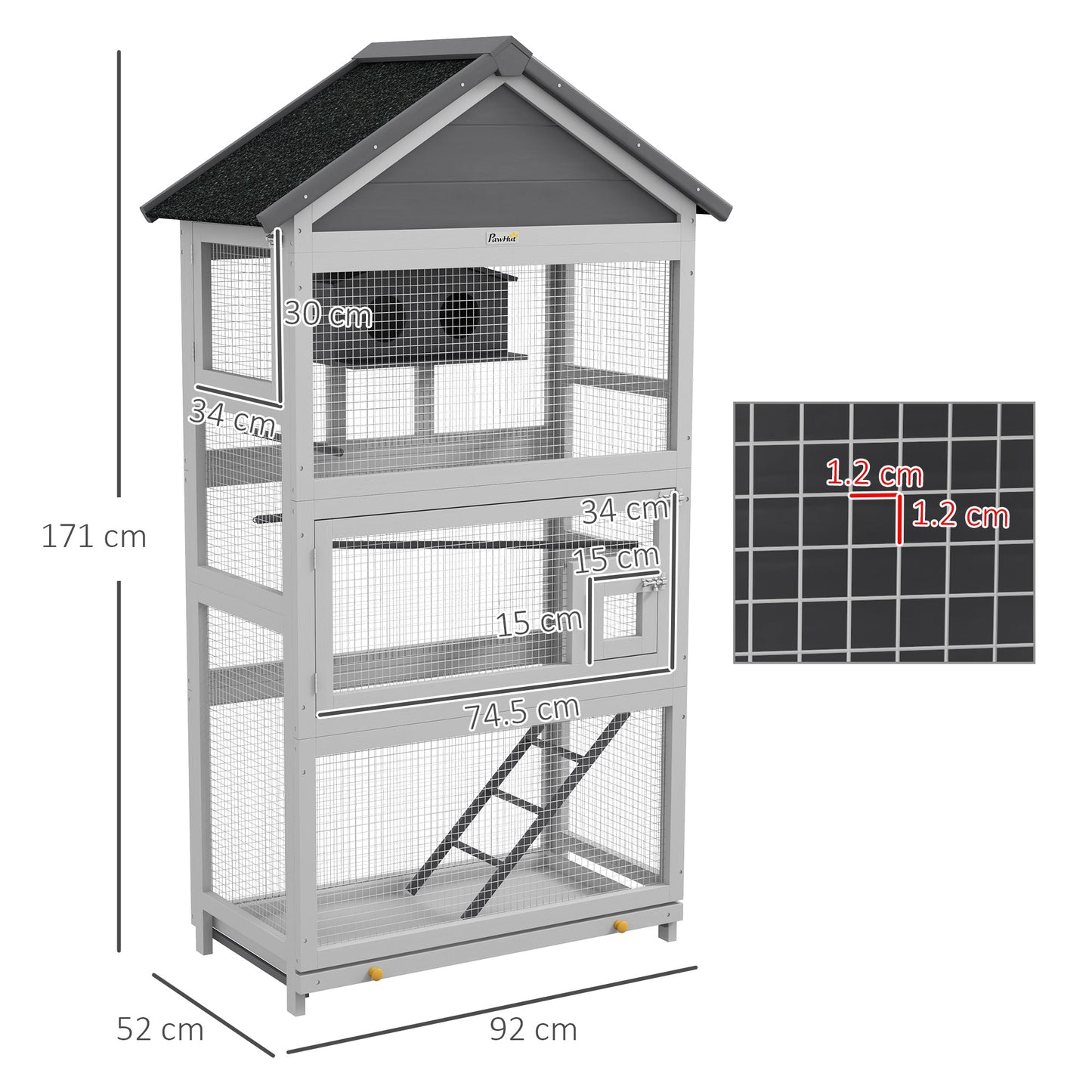 Wooden Bird Cage Budgie cage, Bird Aviary Outdoor Birdhouse for Finches, Parakeets - Grey