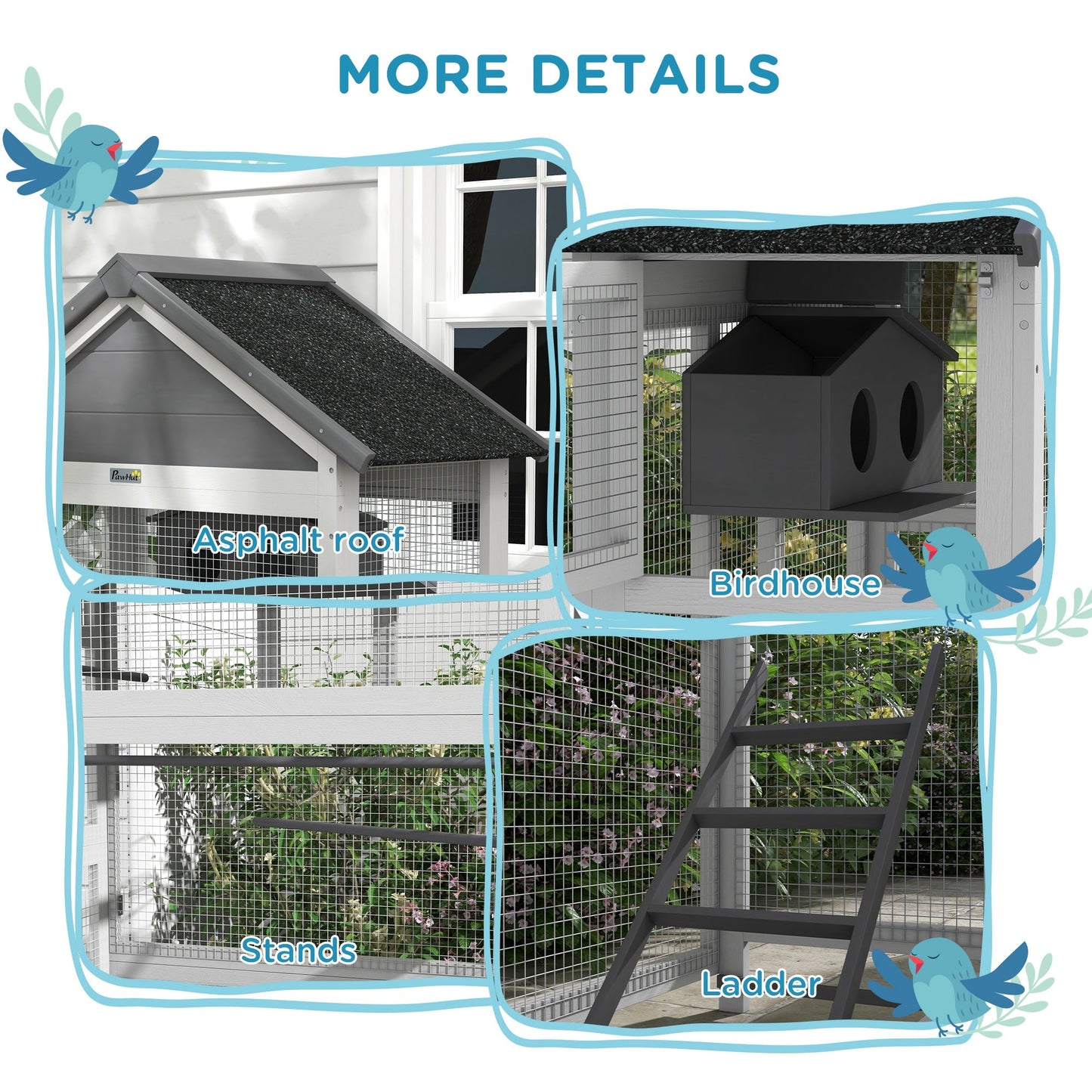 Wooden Bird Cage Budgie cage, Bird Aviary Outdoor Birdhouse for Finches, Parakeets - Grey