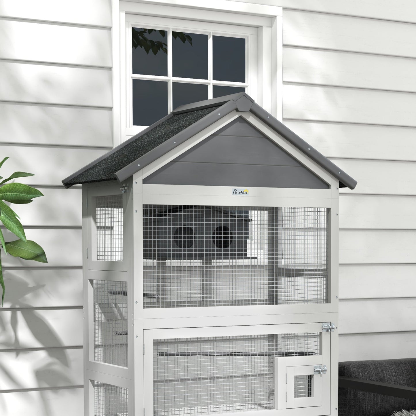 Wooden Bird Cage Budgie cage, Bird Aviary Outdoor Birdhouse for Finches, Parakeets - Grey