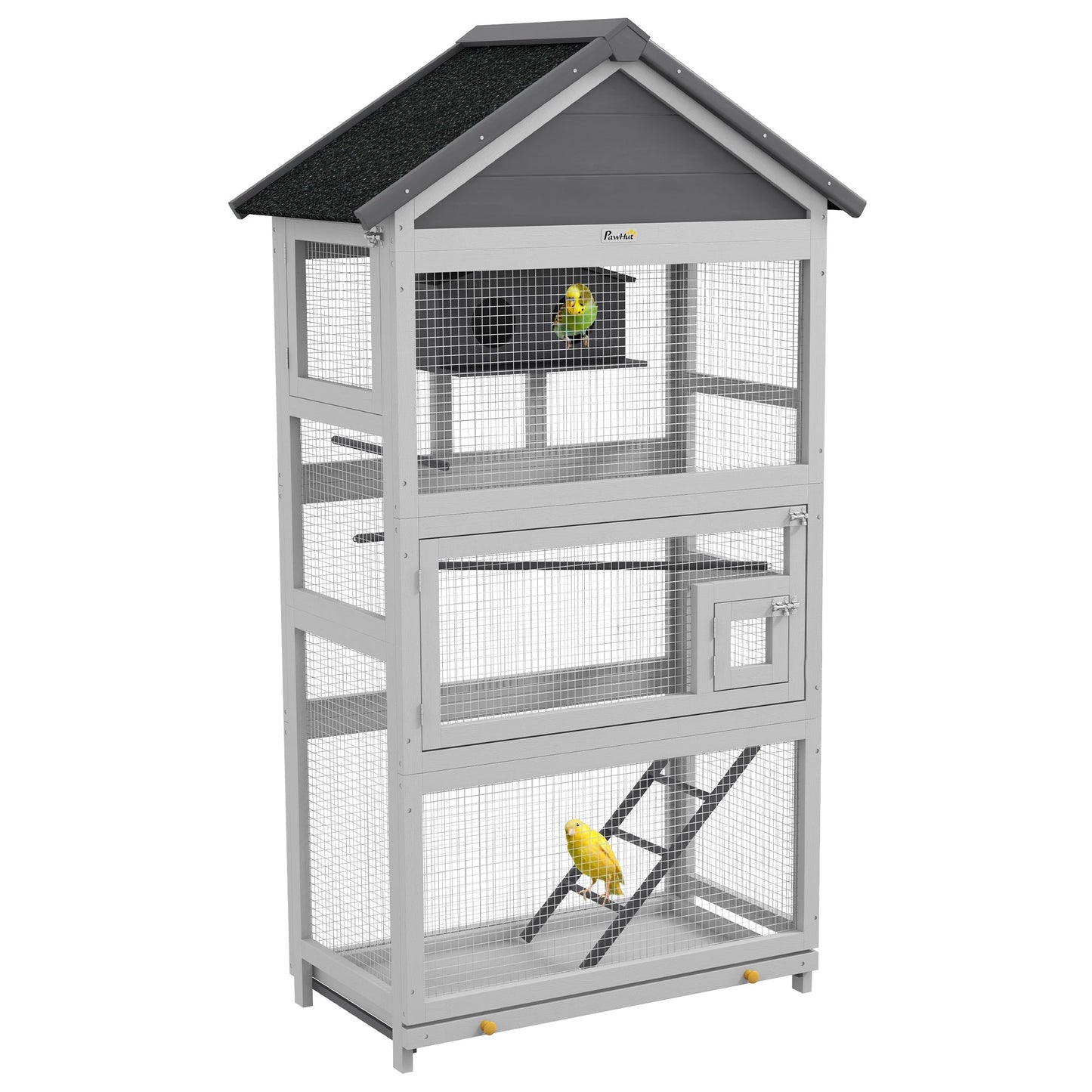 Wooden Bird Cage Budgie cage, Bird Aviary Outdoor Birdhouse for Finches, Parakeets - Grey