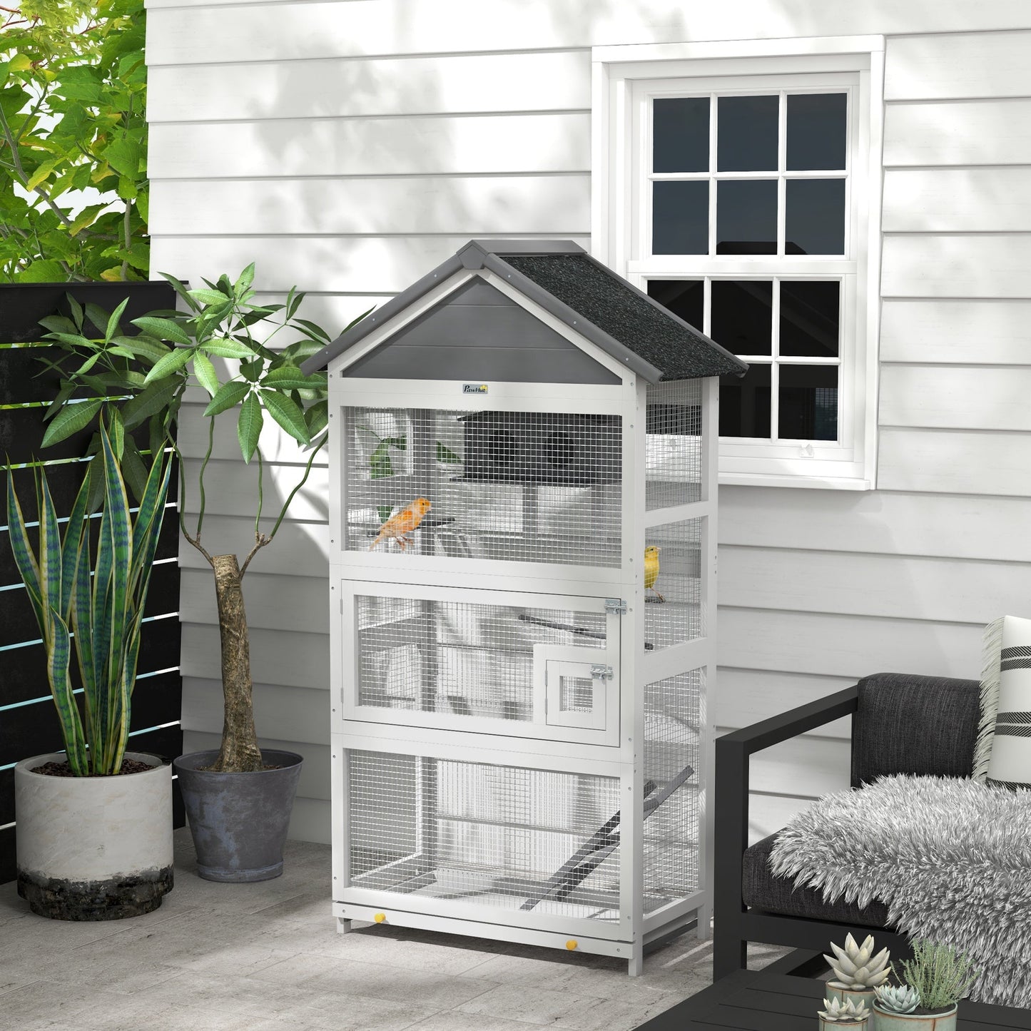 Wooden Bird Cage Budgie cage, Bird Aviary Outdoor Birdhouse for Finches, Parakeets - Grey