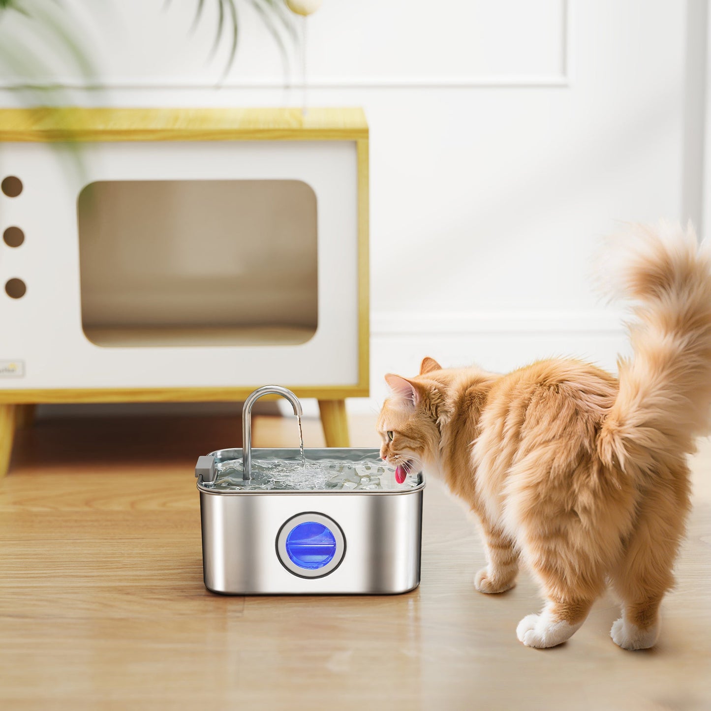 Cat Water Fountain for Drinking, 3.2L Stainless Steel Cat Fountain, Ultra-Silent, Automatic, Visible Water-Level, for Kittens, Dogs and Other Pets