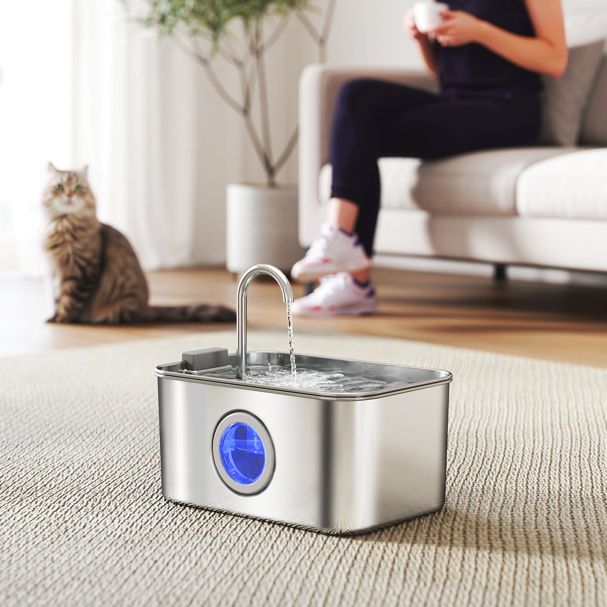 Cat Water Fountain for Drinking, 3.2L Stainless Steel Cat Fountain, Ultra-Silent, Automatic, Visible Water-Level, for Kittens, Dogs and Other Pets