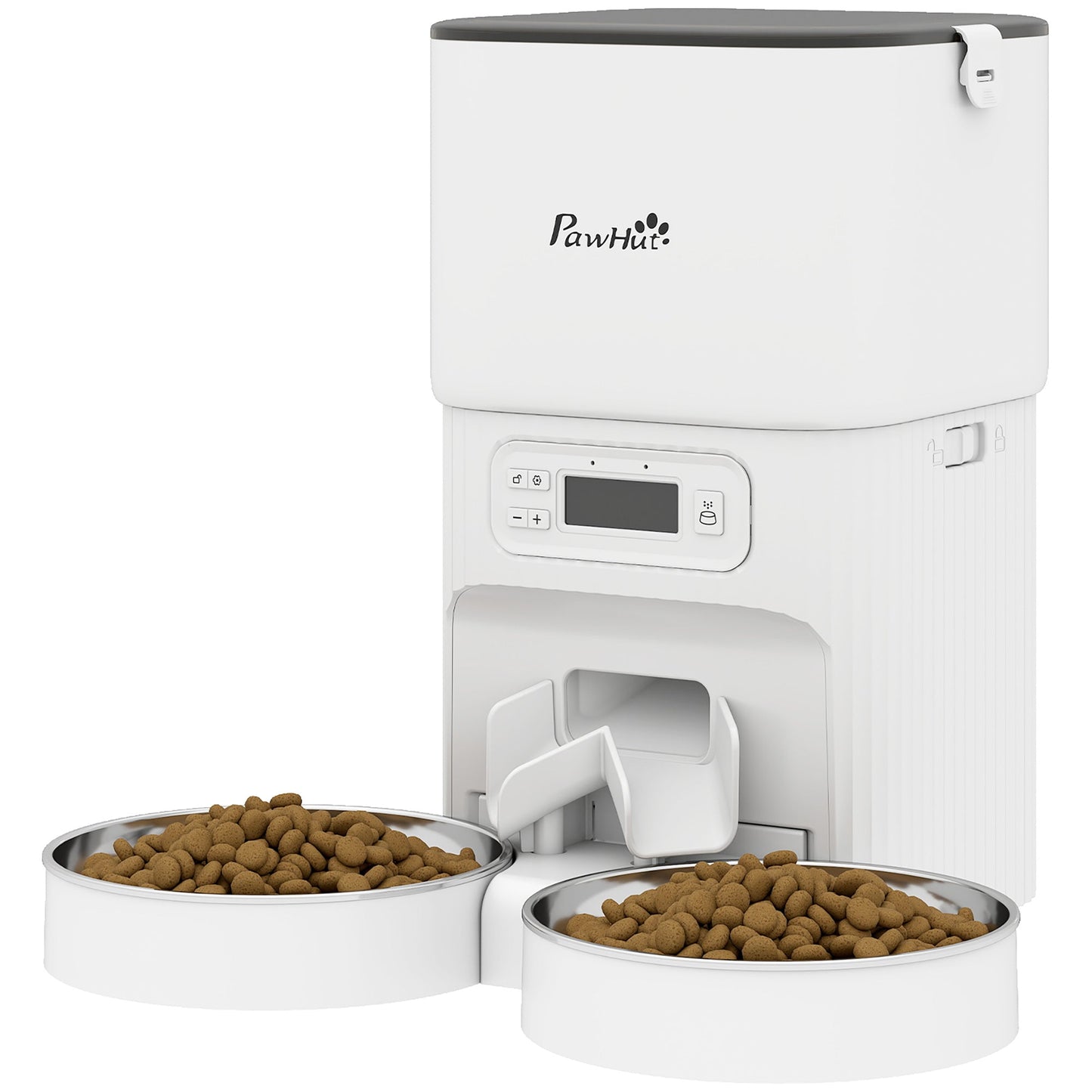 Automatic Cat Feeder with 2 Stainless Steel Bowls, 4L Pet Food Dispenser with Portion Control for 1–6 Meals Daily, Anti-Clogging Design, Dual Power Supply