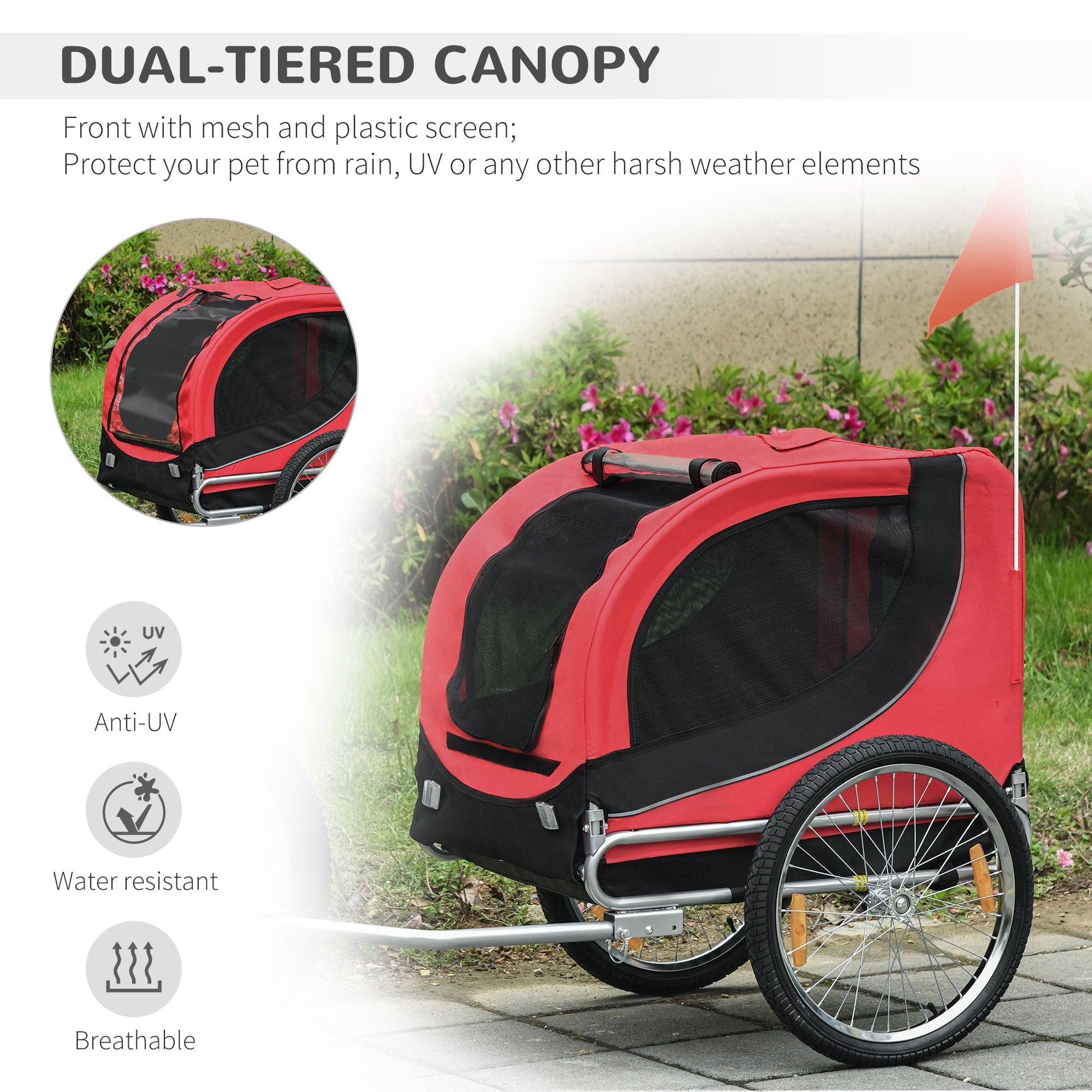 Steel Dog Bike Trailer Pet Cart Carrier for Bicycle Kit Water Resistant with Hitch Coupler Travel Black and Red
