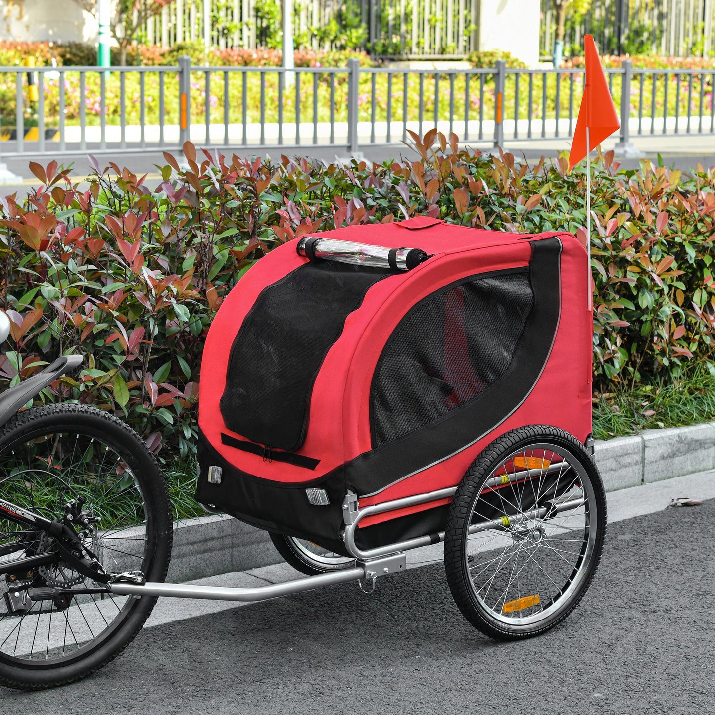 Steel Dog Bike Trailer Pet Cart Carrier for Bicycle Kit Water Resistant with Hitch Coupler Travel Black and Red