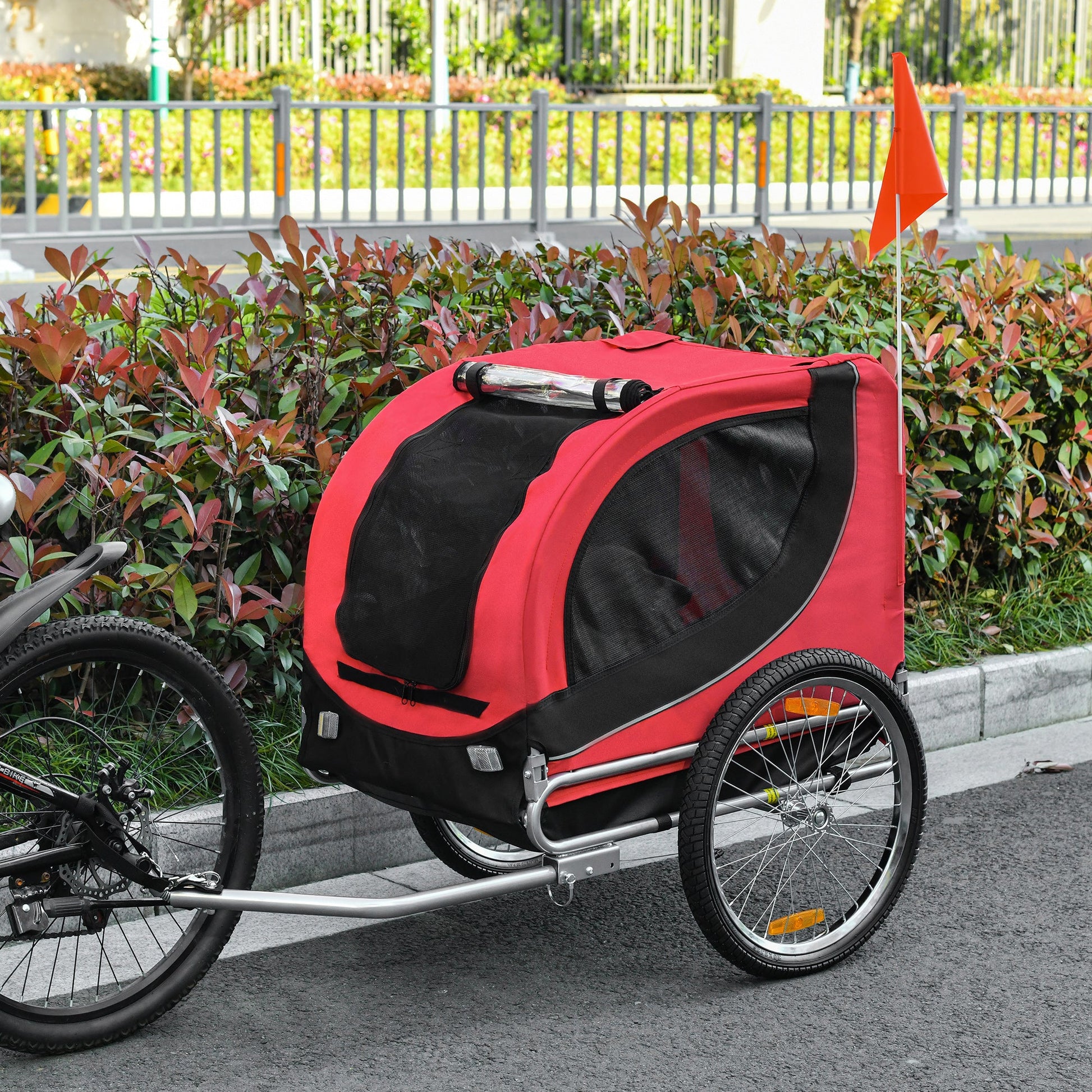 Steel Dog Bike Trailer Pet Cart Carrier for Bicycle Kit Water Resistant with Hitch Coupler Travel Black and Red