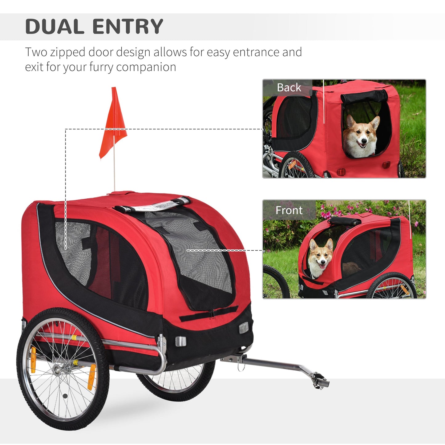 Steel Dog Bike Trailer Pet Cart Carrier for Bicycle Kit Water Resistant with Hitch Coupler Travel Black and Red