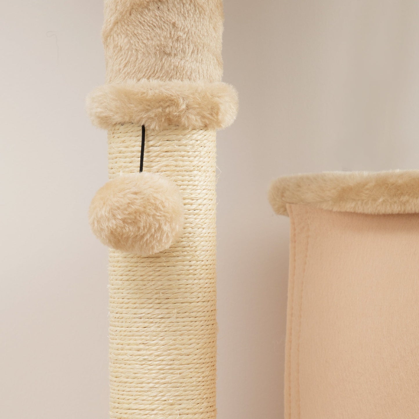 Cat Tree for Indoor Kittens, 132cm Cat Tower with Scratching Posts and Pad, Bed, House, Jumping Platform, Grooming Brush, Toy Balls, Anti-Tip Kit, Cat Climbing Frame, Beige
