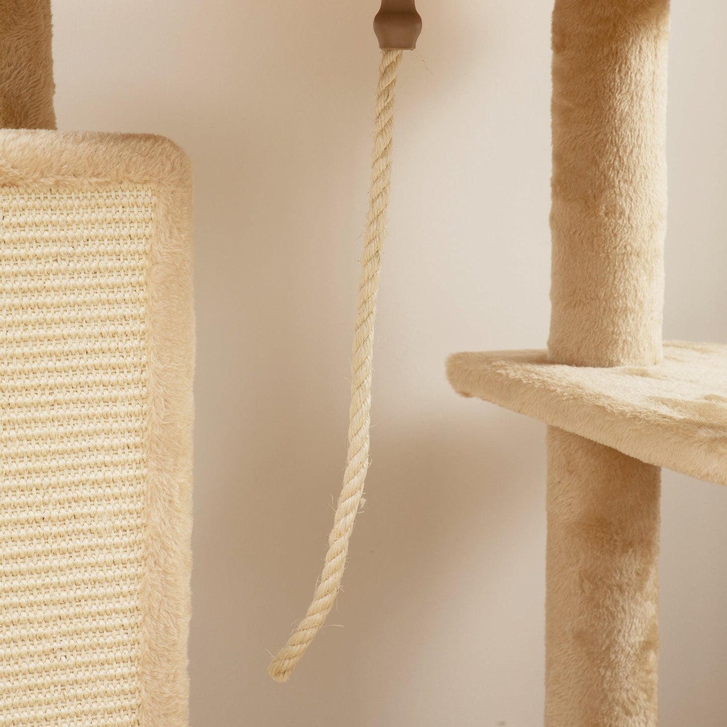 Cat Tree for Indoor Kittens, 132cm Cat Tower with Scratching Posts and Pad, Bed, House, Jumping Platform, Grooming Brush, Toy Balls, Anti-Tip Kit, Cat Climbing Frame, Beige