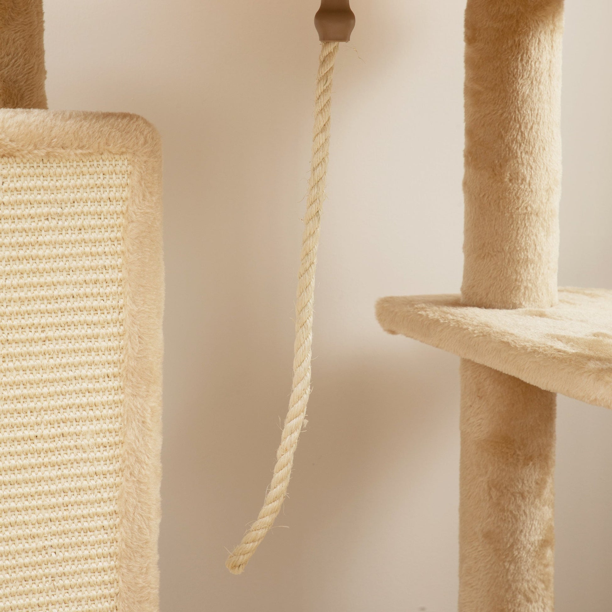 Cat Tree for Indoor Kittens, 132cm Cat Tower with Scratching Posts and Pad, Bed, House, Jumping Platform, Grooming Brush, Toy Balls, Anti-Tip Kit, Cat Climbing Frame, Beige