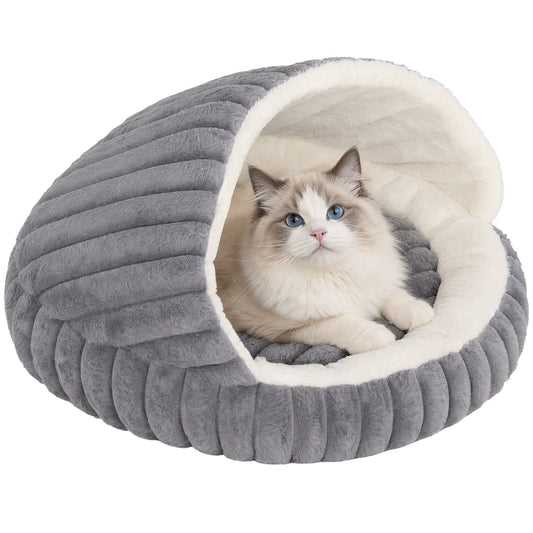Cat Bed for Indoor Kittens, Cat Cave House with Non-Slip Bottom and Washable Cushion, Soft Pet Bed for Indoor Warmth & Comfort, 50 x 50 x 32 cm, Grey