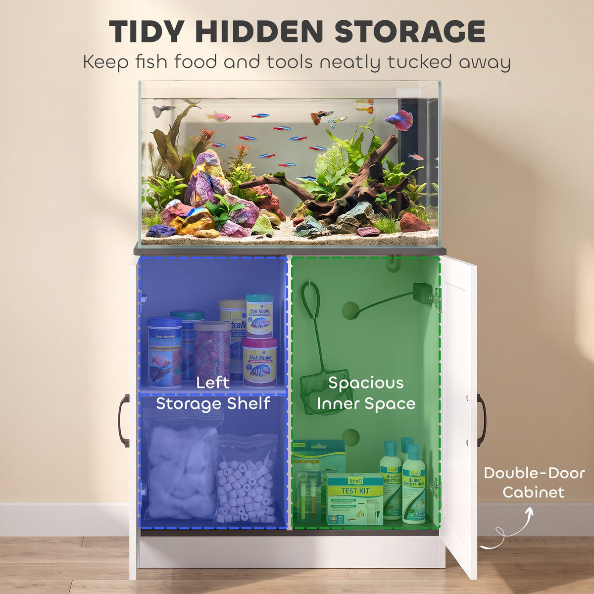Fish Tank Stand, 20-29 Gallon Aquarium Stand with Power Outlets, Cabinet Storage and Anti-Tip Kit, Wooden Aquarium Cabinet for Home, Living Room, 78 x 35 x 80 cm, White