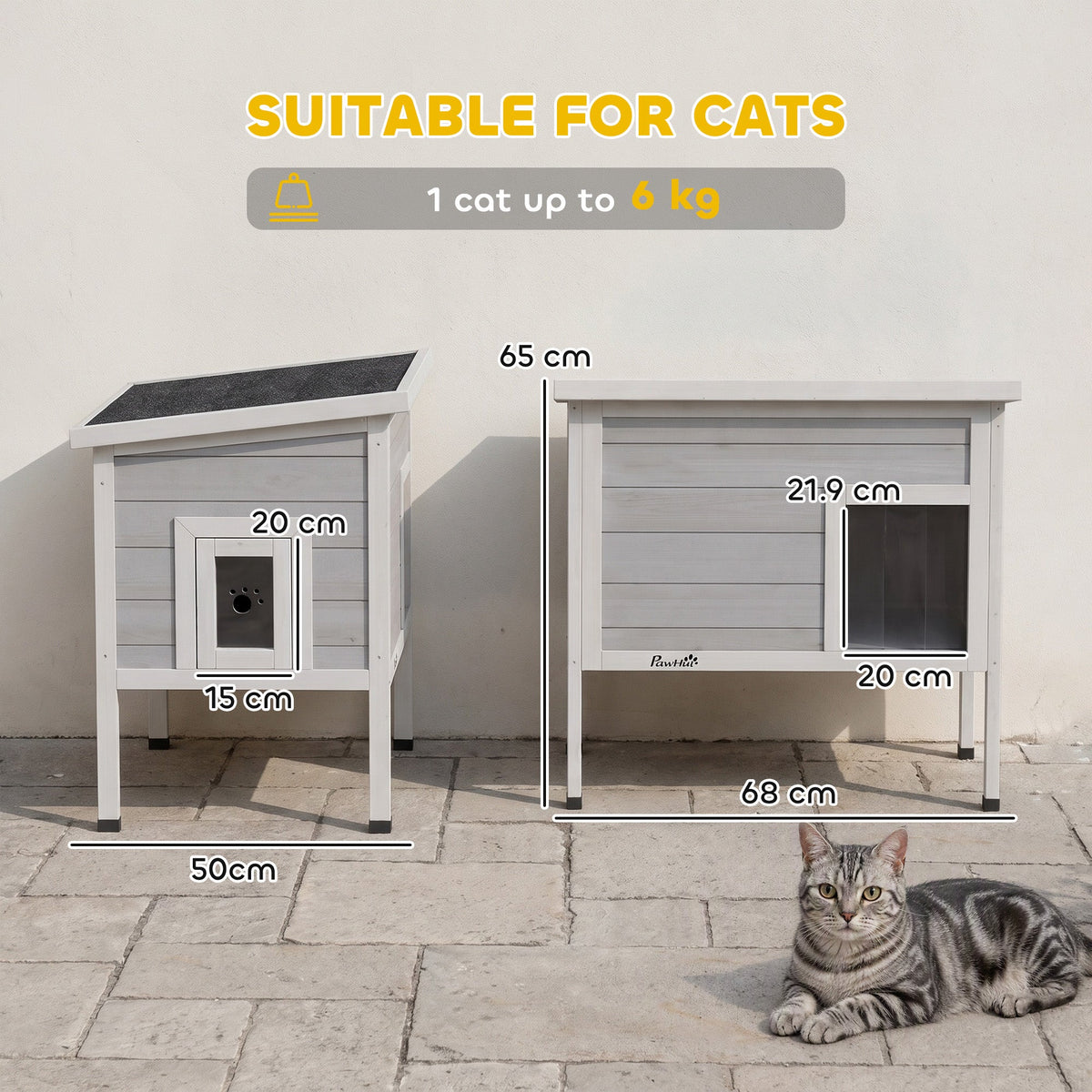 Outdoor Cat House Weatherproof with Removable Insulated Liner, Raised Wooden Cat House, Insulated Cat Shelter, Outdoor Use, Waterproof Asphalt Roof, Escape Door, Opening Top