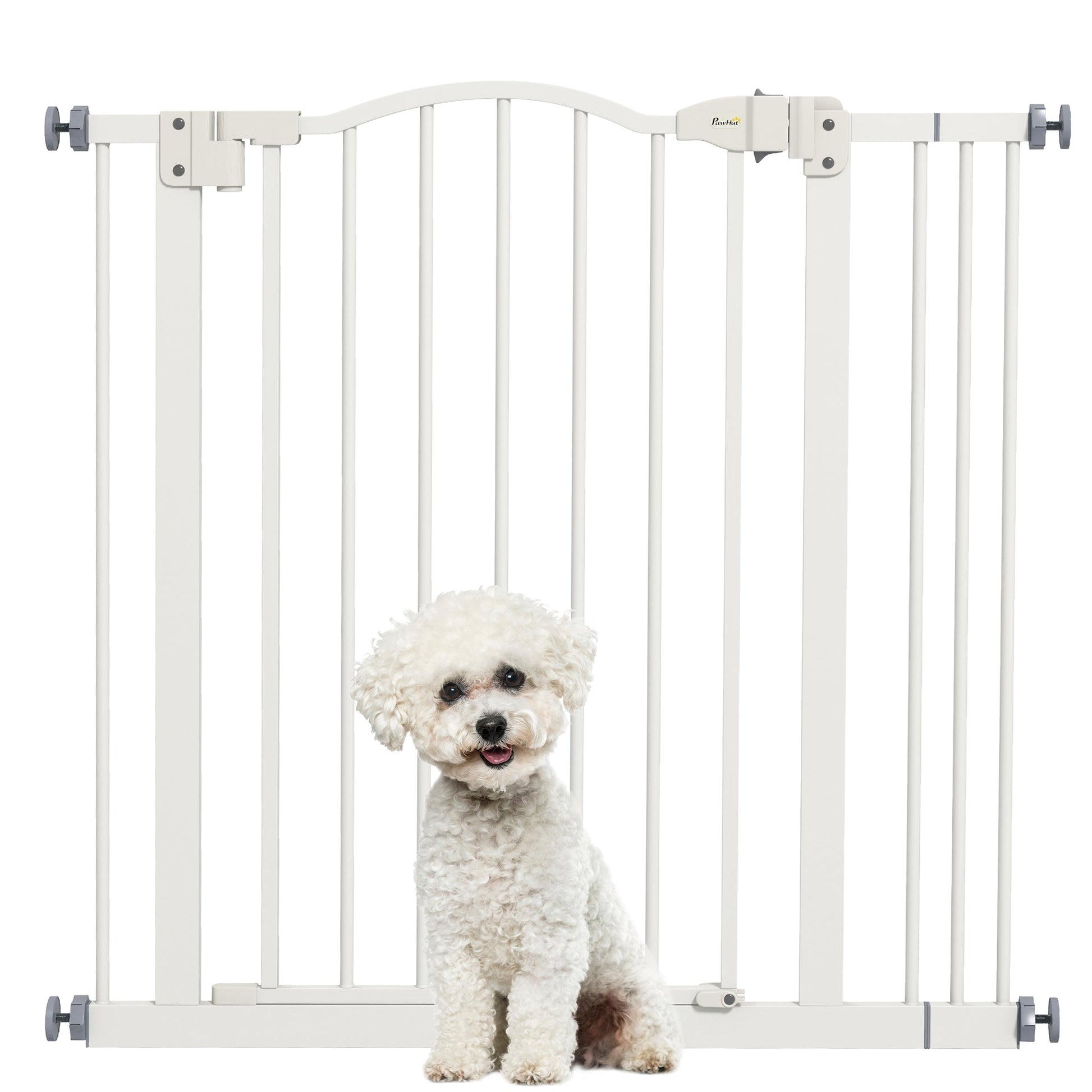Pressure Fit Dog Stair Gate No Drilling Safety Gate Auto Close for Doorways, Hallways, 74-87cm Adjustable, 78cm Tall, White