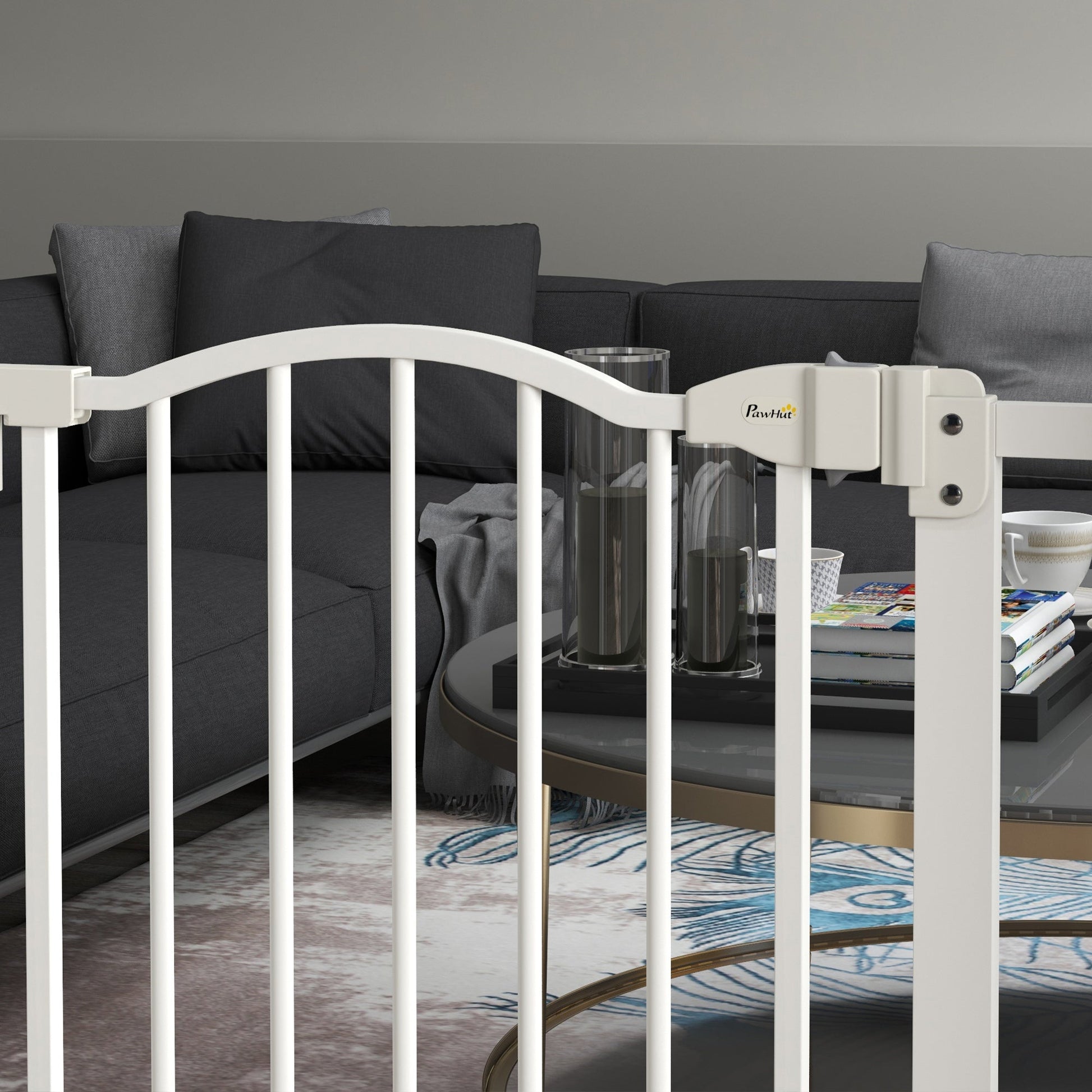 Pressure Fit Dog Stair Gate No Drilling Safety Gate Auto Close for Doorways, Hallways, 74-87cm Adjustable, 78cm Tall, White