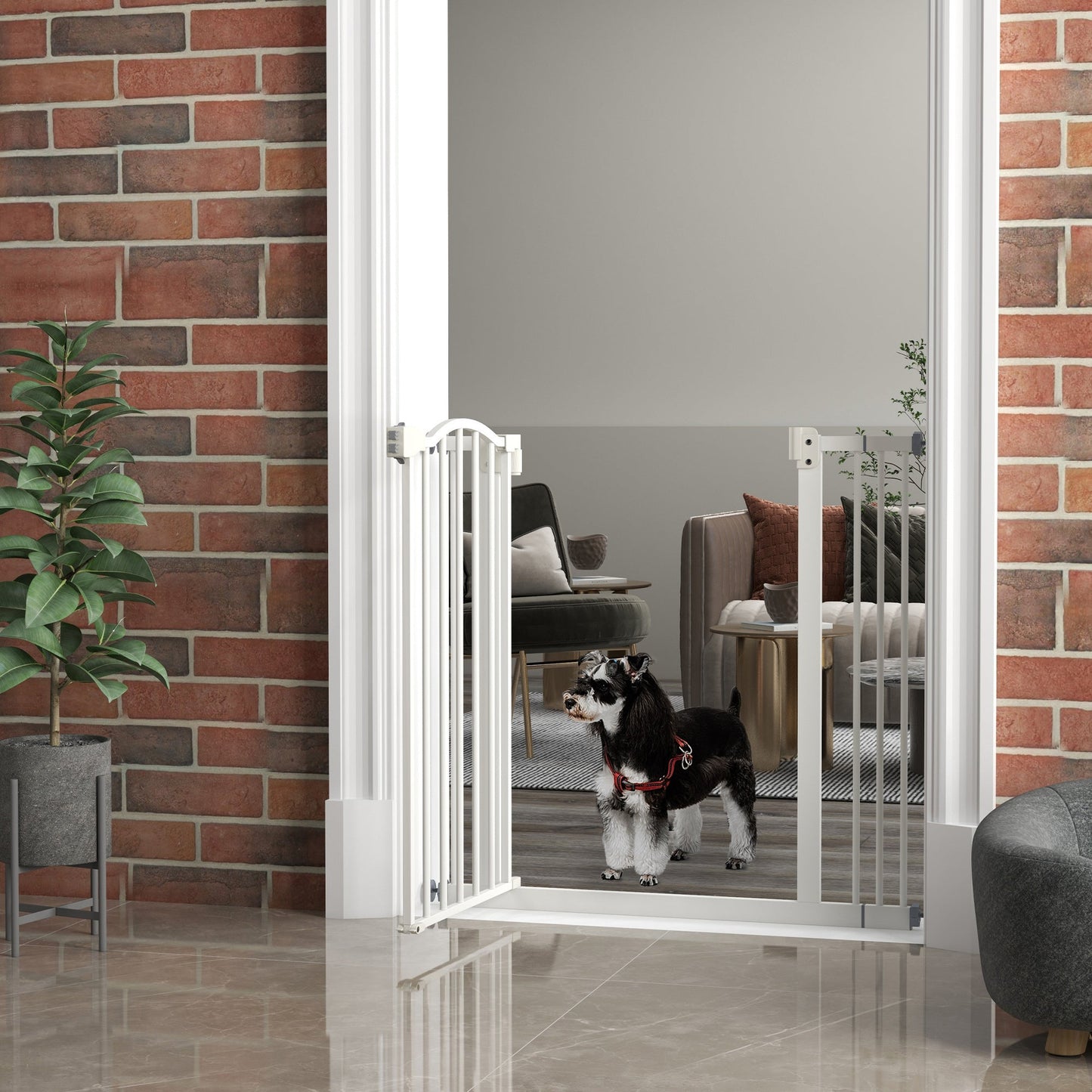 Pressure Fit Dog Stair Gate No Drilling Safety Gate Auto Close for Doorways, Hallways, 74-87cm Adjustable, 78cm Tall, White