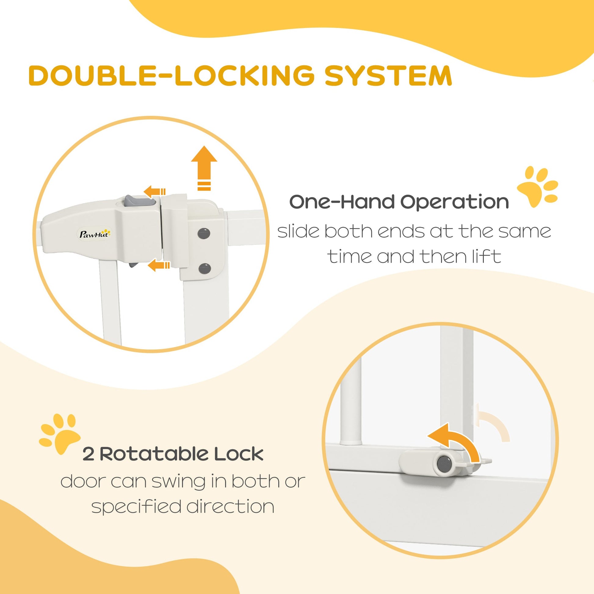 Pressure Fit Dog Stair Gate No Drilling Safety Gate Auto Close for Doorways, Hallways, 74-87cm Adjustable, 78cm Tall, White
