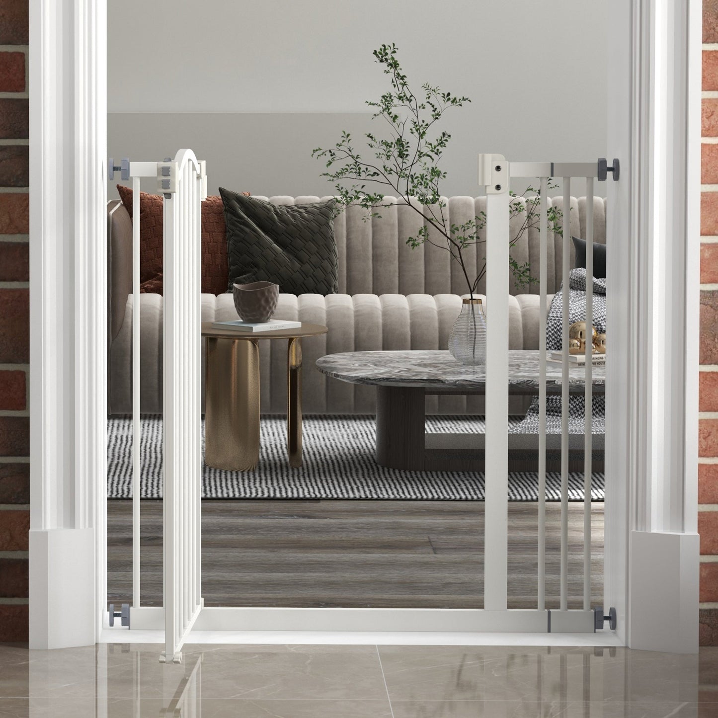 Pressure Fit Dog Stair Gate No Drilling Safety Gate Auto Close for Doorways, Hallways, 74-87cm Adjustable, 78cm Tall, White