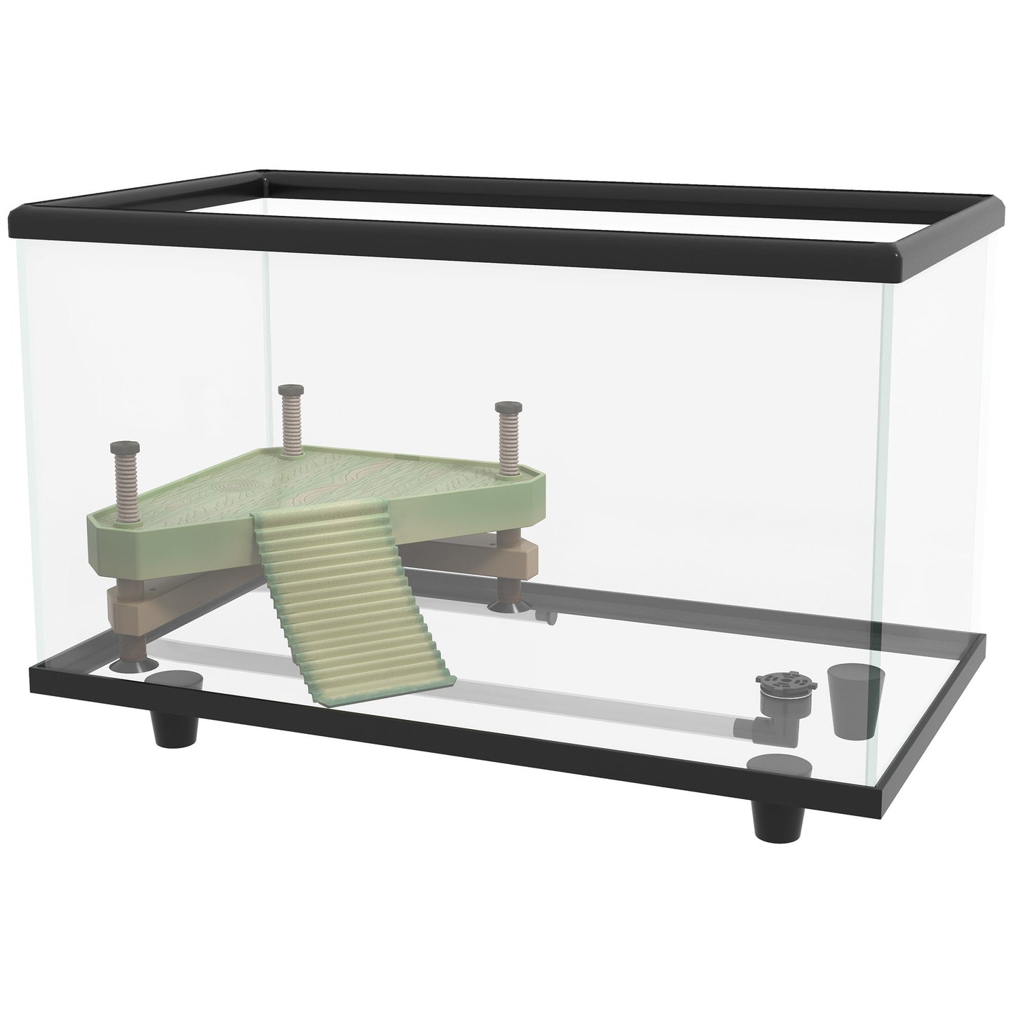 Turtle Tank, 28L Glass Turtle Aquarium with Basking Platform, Ramp, Easy Drainage, Strip Patch Thermometer, for Small Turtles, 45 x 25 x 29cm