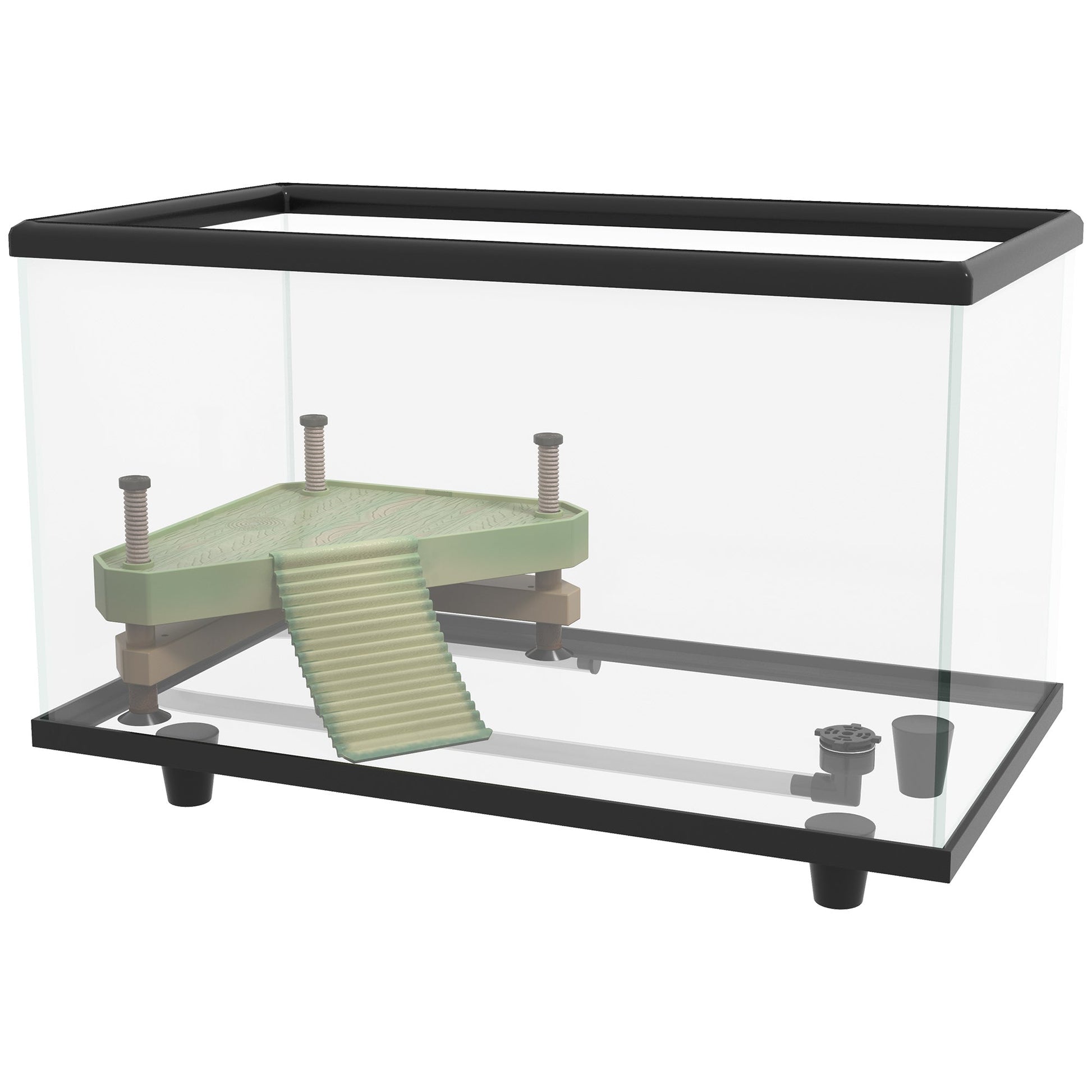 Turtle Tank, 28L Glass Turtle Aquarium with Basking Platform, Ramp, Easy Drainage, Strip Patch Thermometer, for Small Turtles, 45 x 25 x 29cm