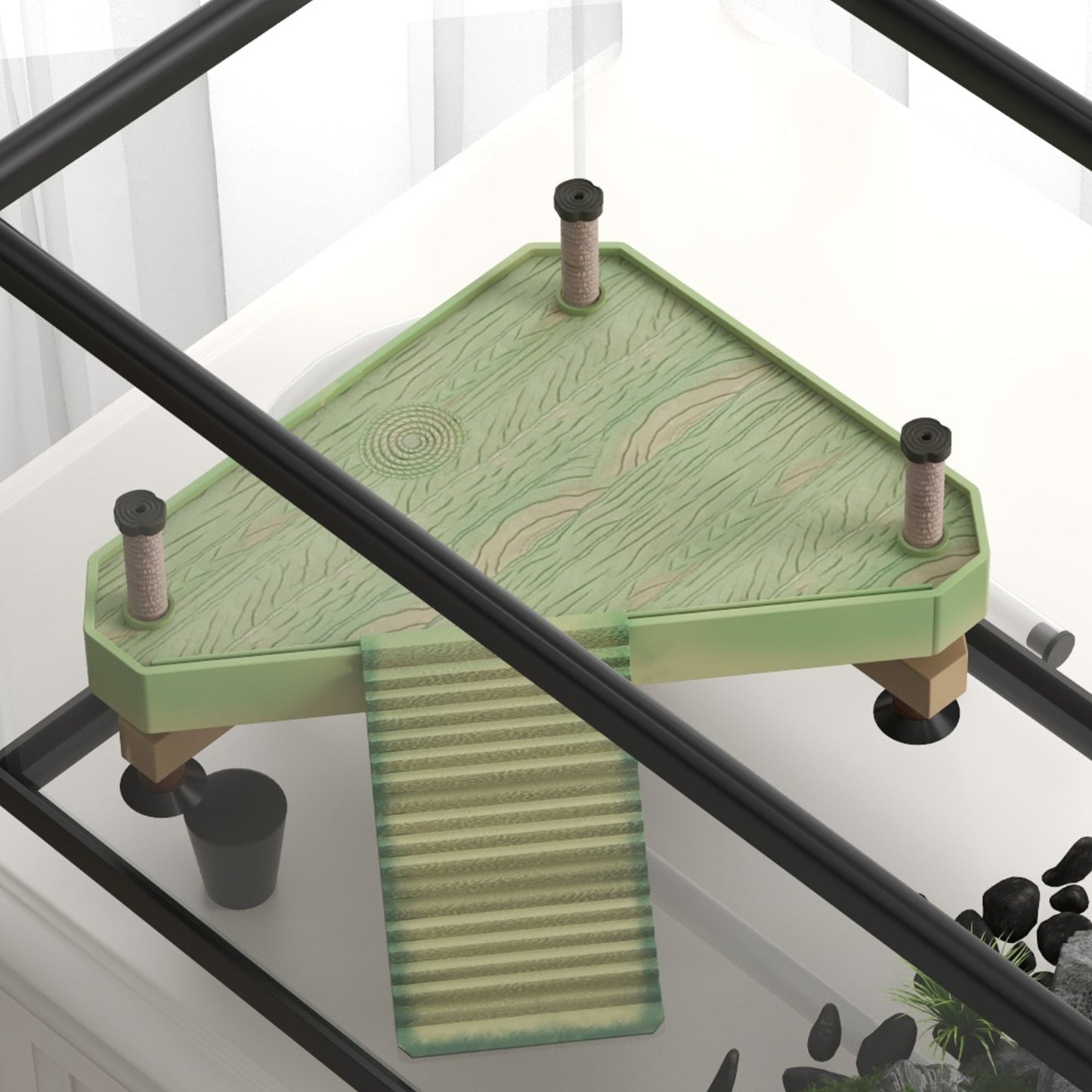 Turtle Tank, 28L Glass Turtle Aquarium with Basking Platform, Ramp, Easy Drainage, Strip Patch Thermometer, for Small Turtles, 45 x 25 x 29cm