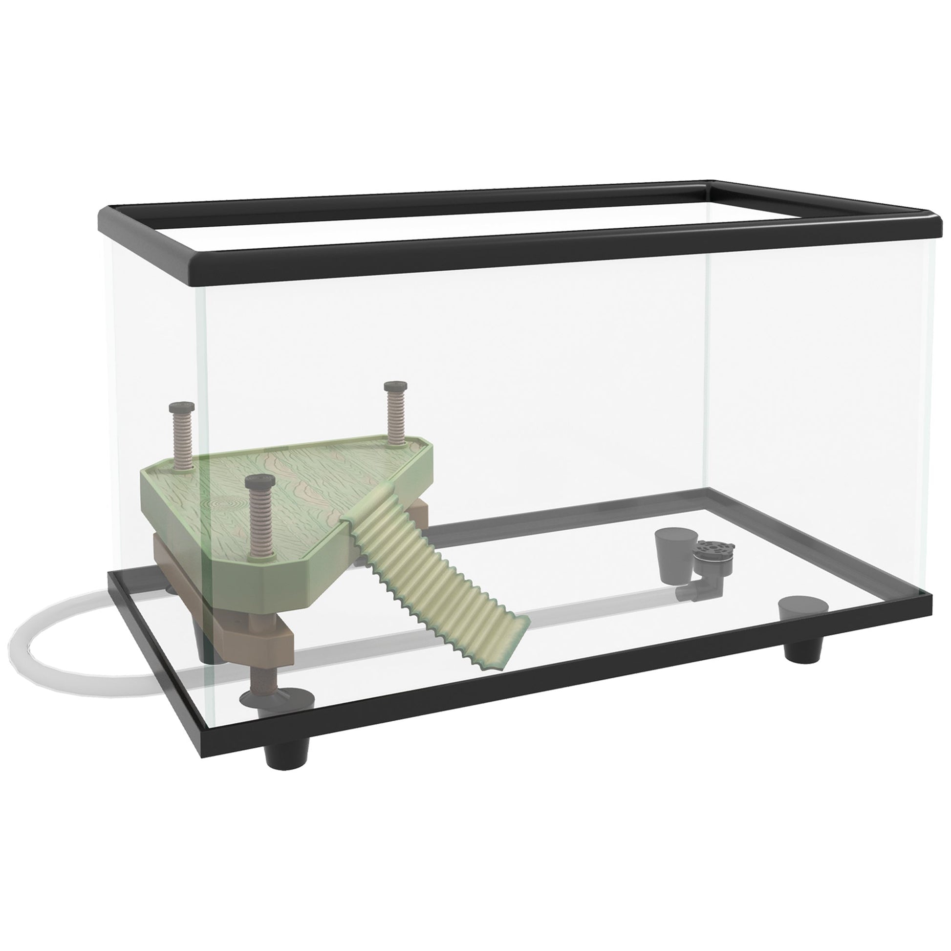 Turtle Tank, 28L Glass Turtle Aquarium with Basking Platform, Ramp, Easy Drainage, Strip Patch Thermometer, for Small Turtles, 45 x 25 x 29cm