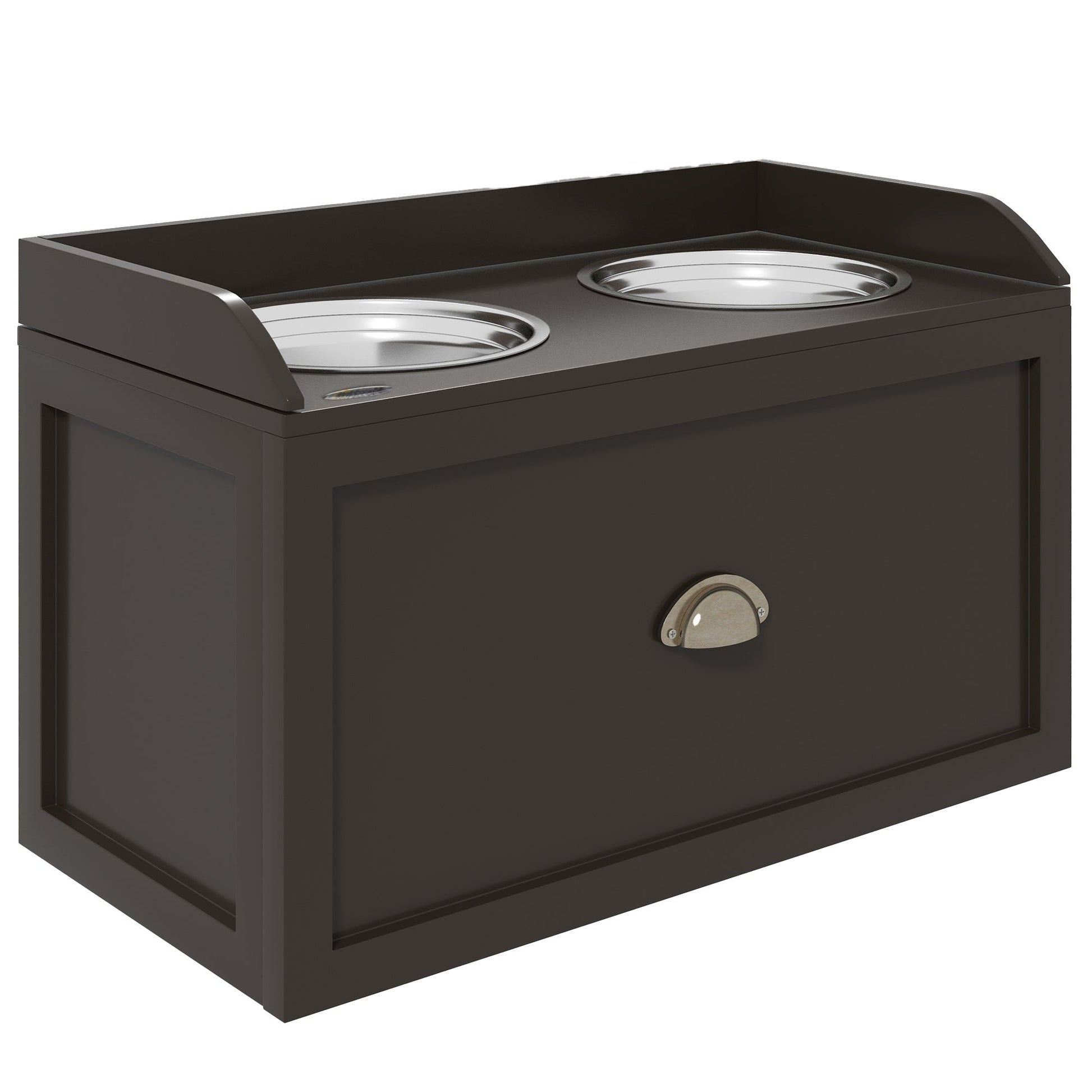 Stainless Steel Raised Dog Bowls, Double Dog Food and Water Bowl w/ 21L Storage Drawer, for Large Dogs - Brown