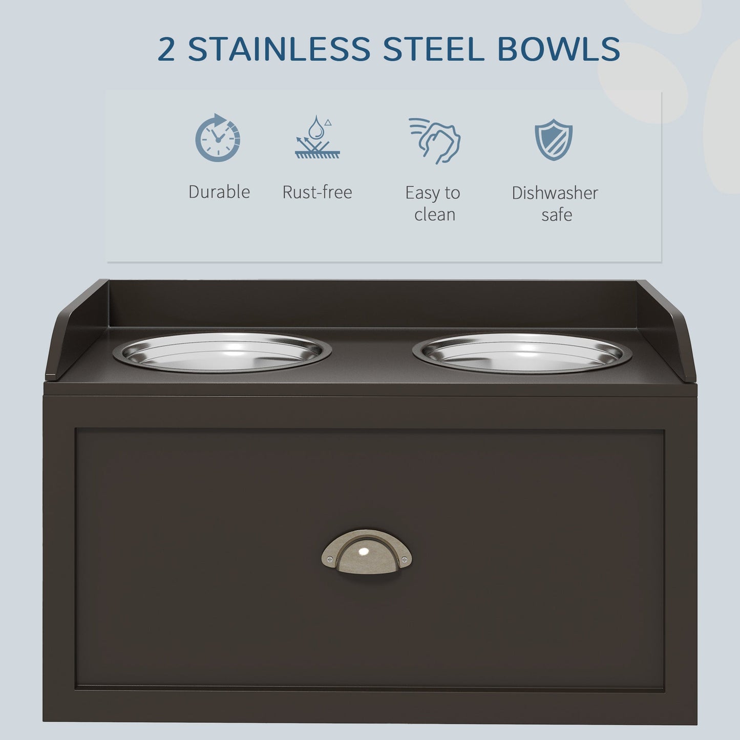 Stainless Steel Raised Dog Bowls, Double Dog Food and Water Bowl w/ 21L Storage Drawer, for Large Dogs - Brown